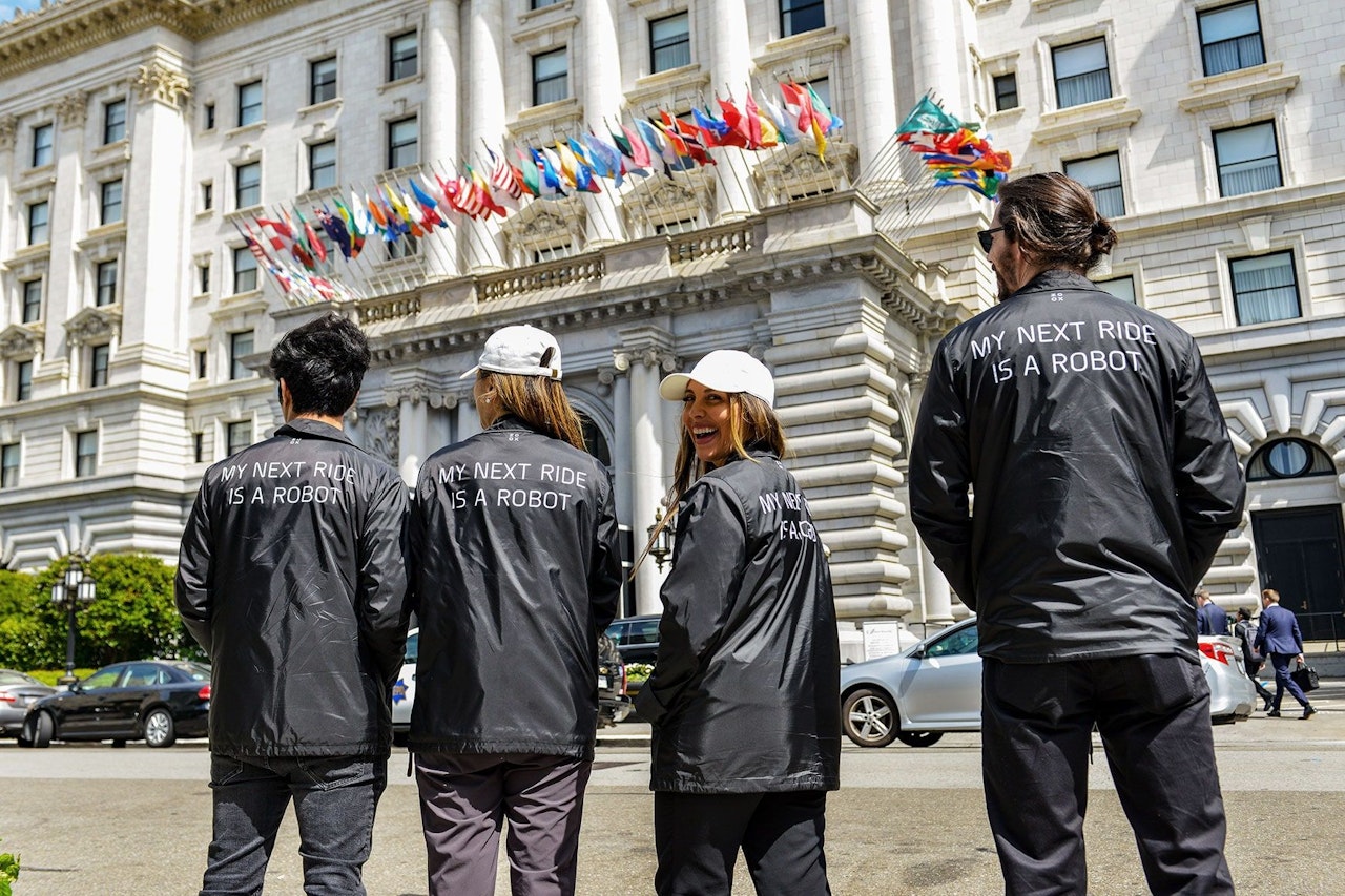 Zoox employees in front of the Fairmont San Francisco