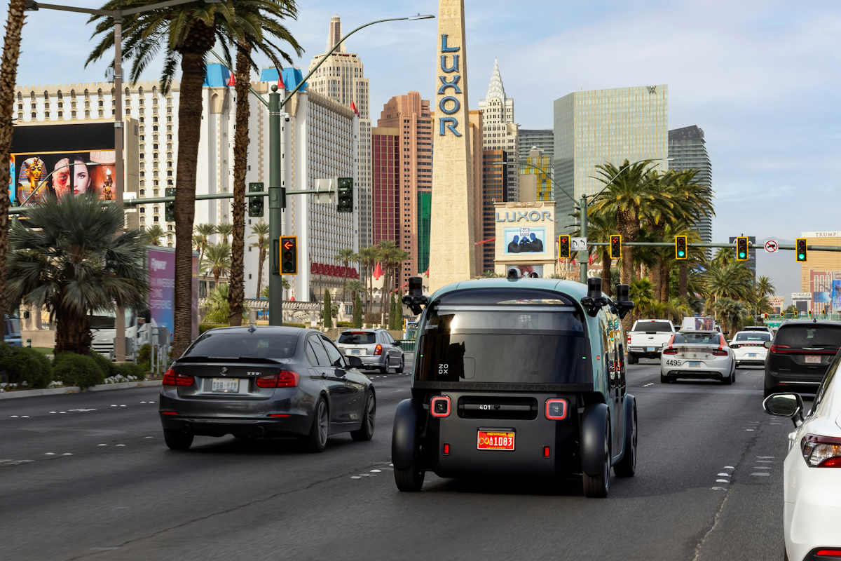 Autonomous robotaxi driving on Las Vegas Strip
