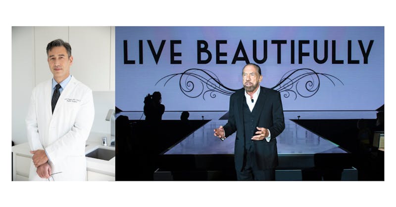 image of Dr. Leif Rogers in a white lab coat next to Live Beautiful image