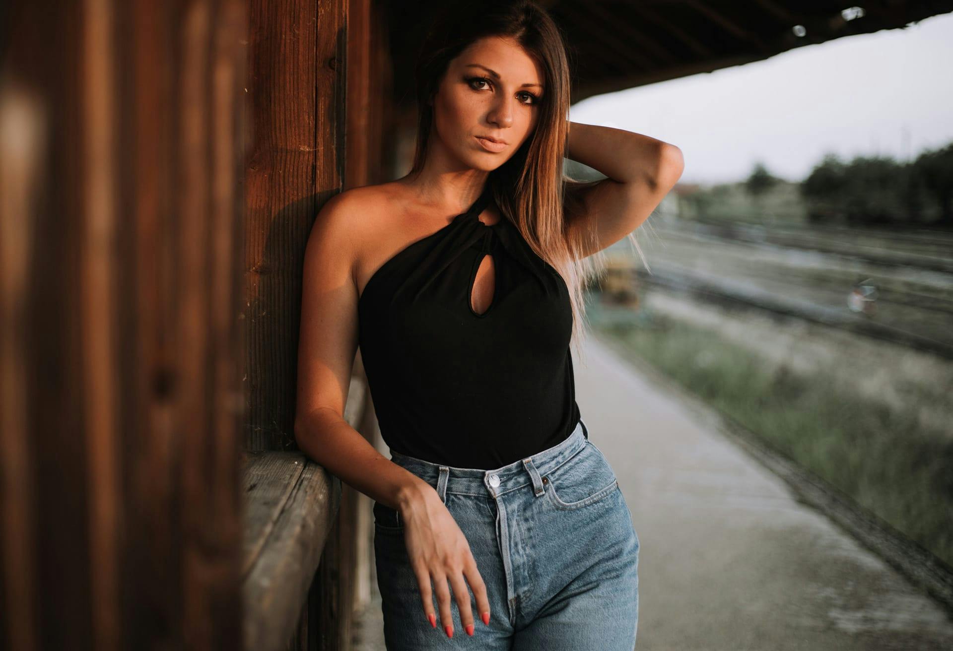 Woman in a cute black top