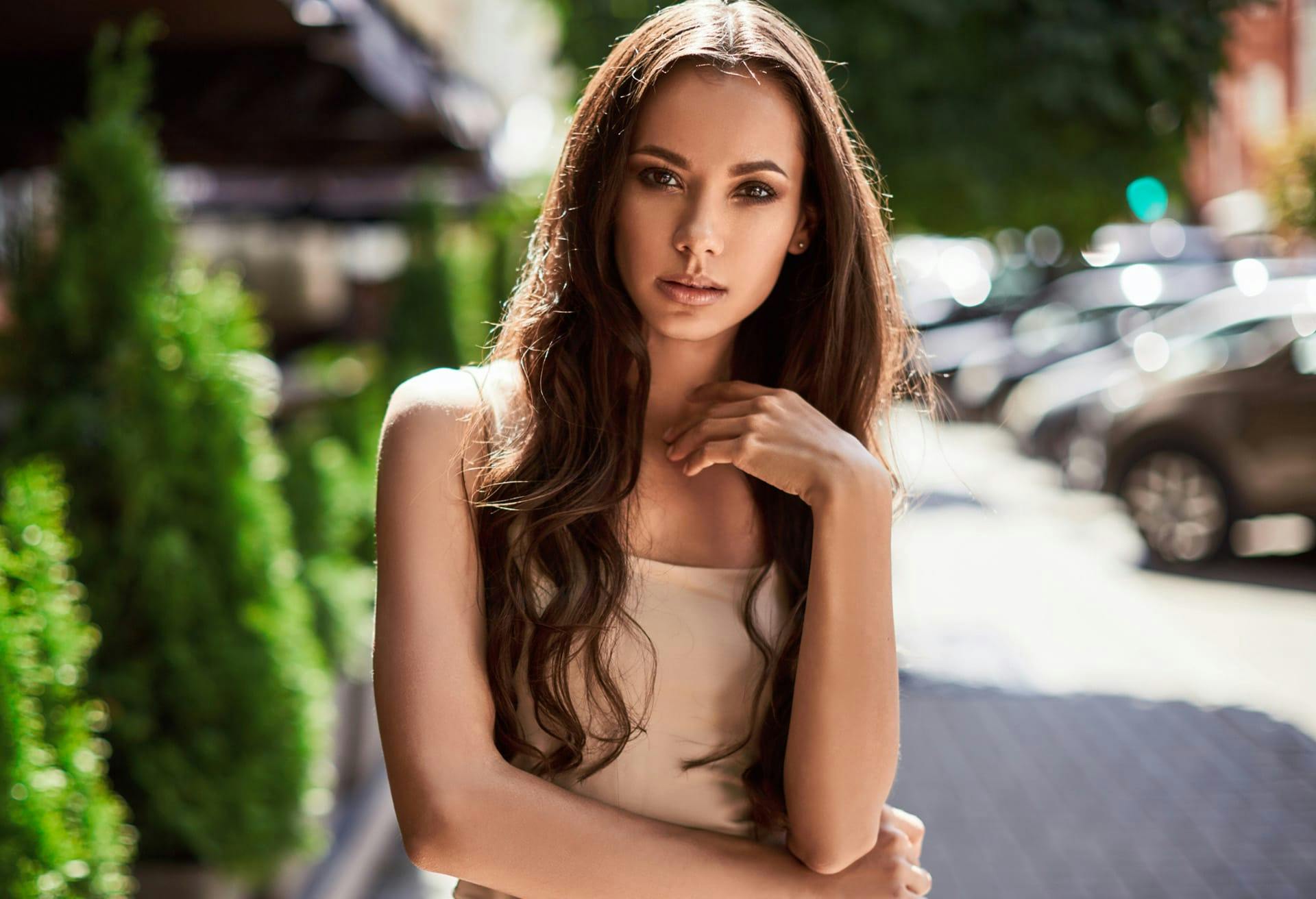 Woman with long brown hair