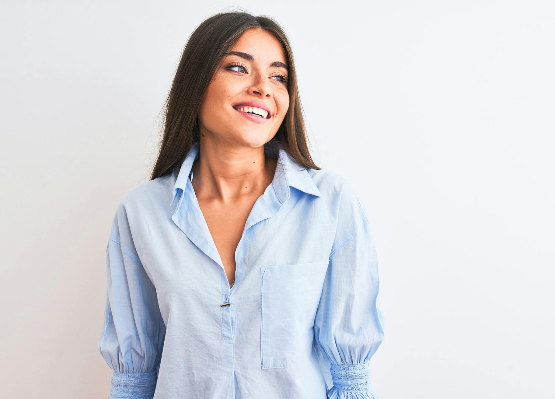 Woman in a blue top