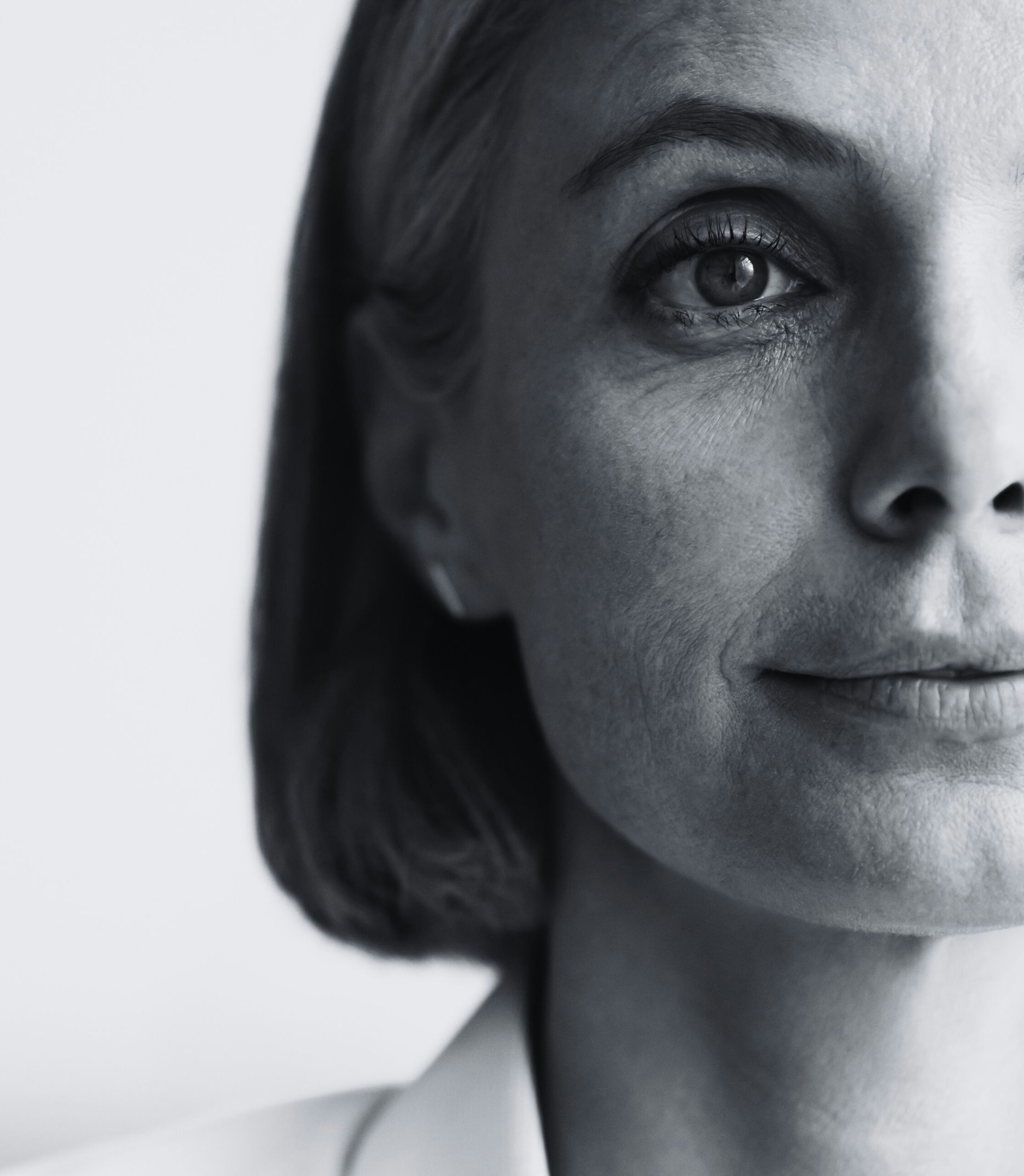 black and white photo of woman's face