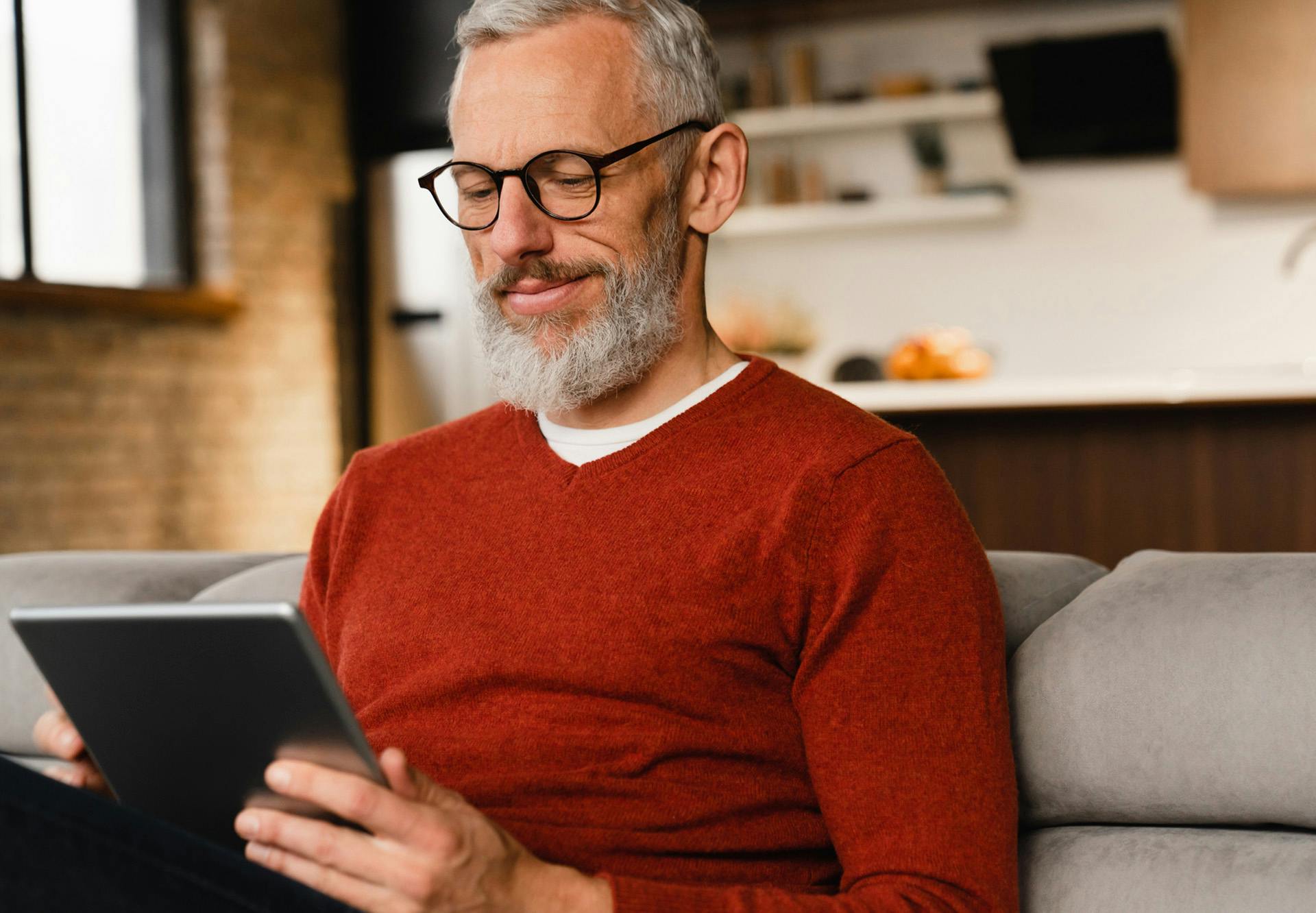 viewing tablet in red cashmere