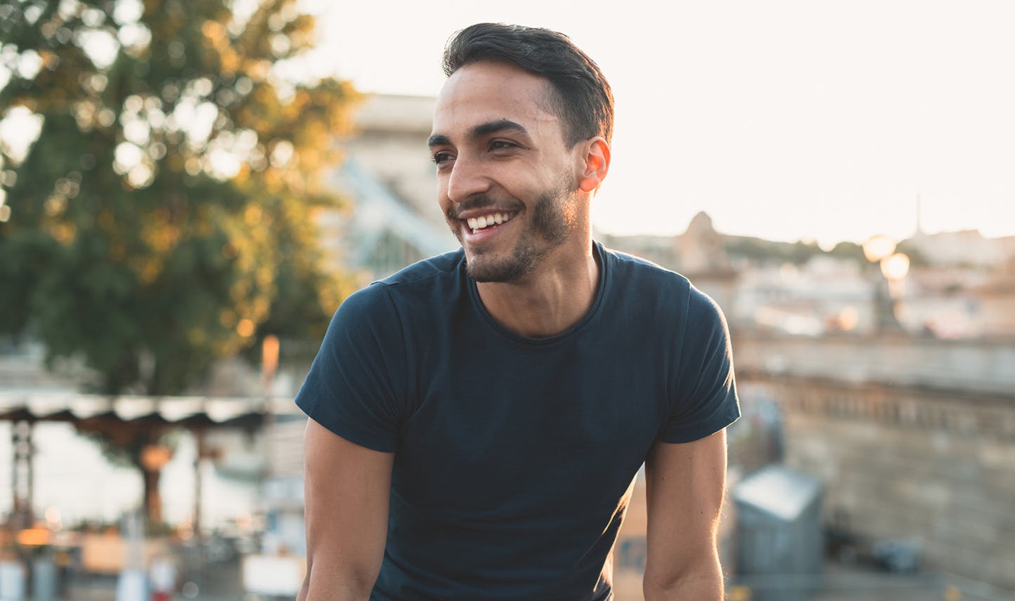 smiling in t-shirt