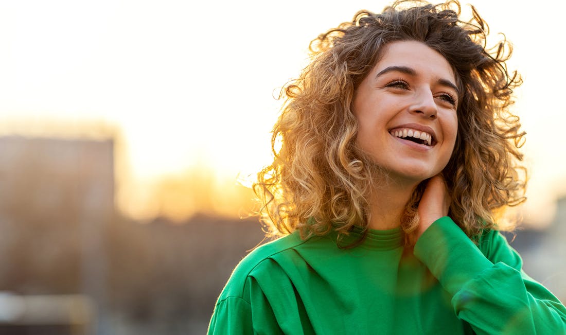 on rooftop at sunset