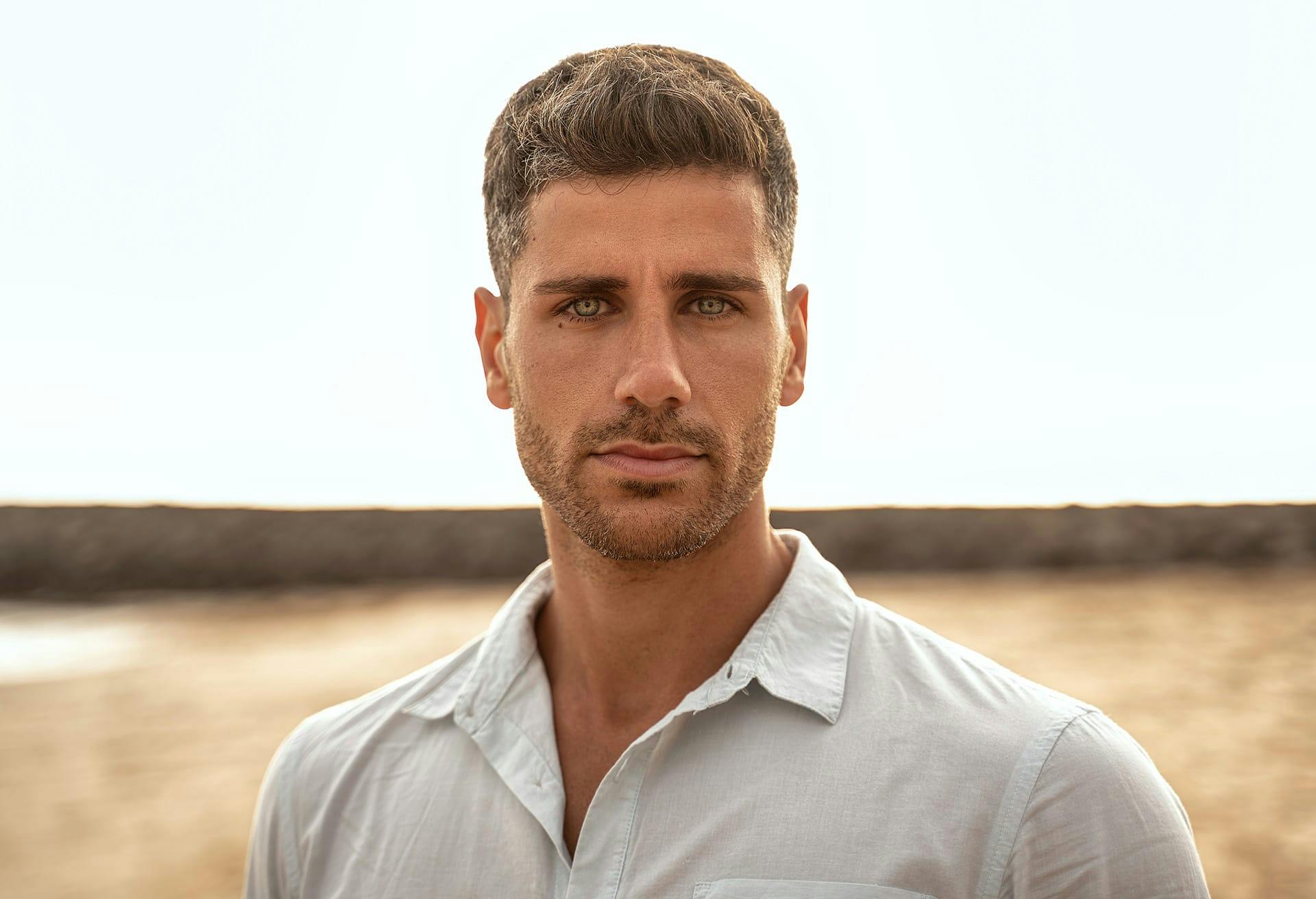 man with sharp eyes looking at camera