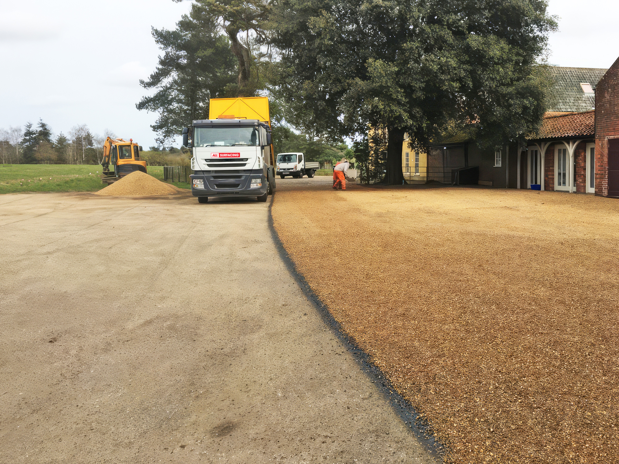 road, tarmac, transportation, truck, vehicle, gravel, person, outdoors, footwear, shoe