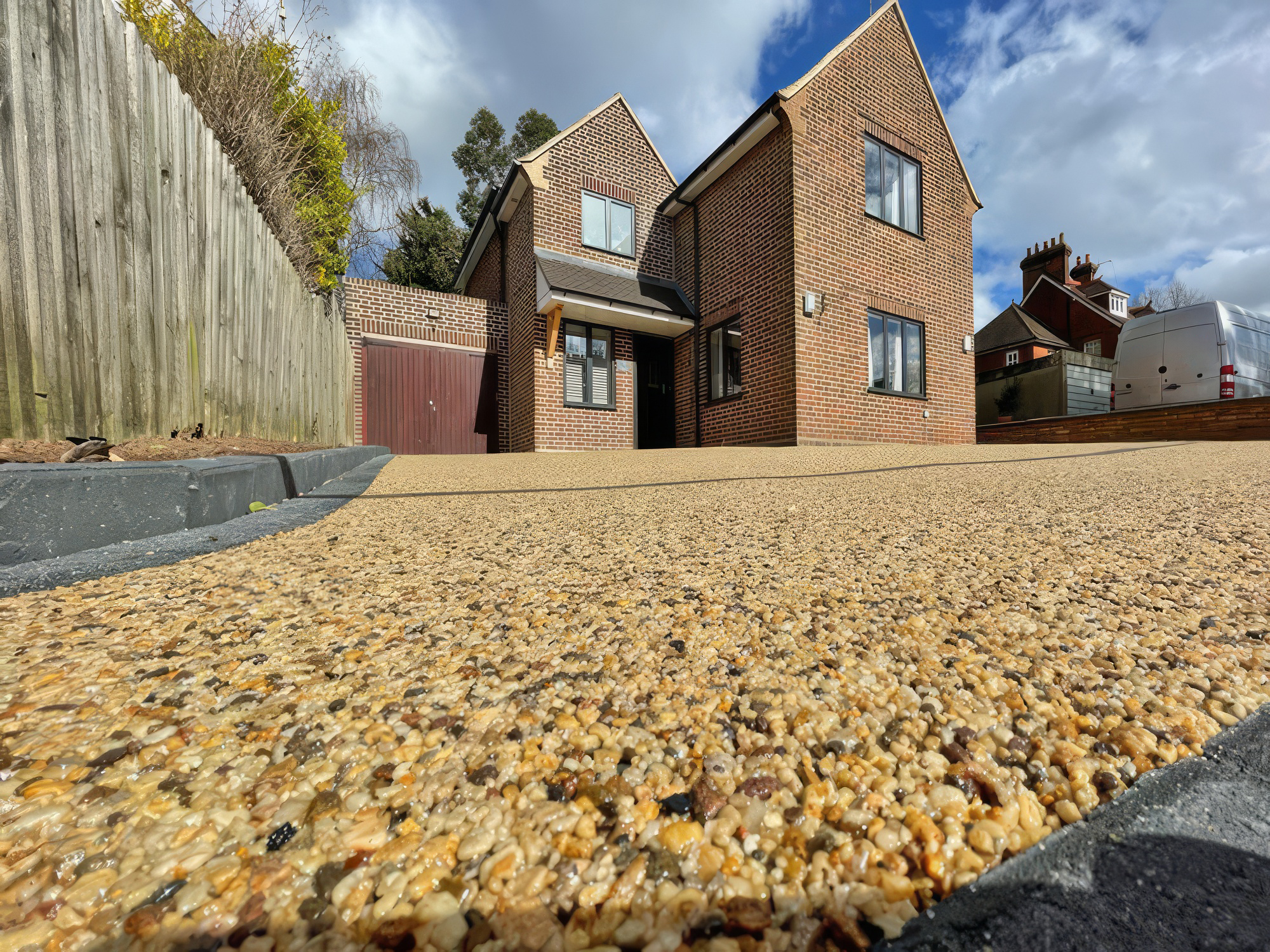 road, neighborhood, gravel, path, cobblestone, city, housing, street, walkway, house