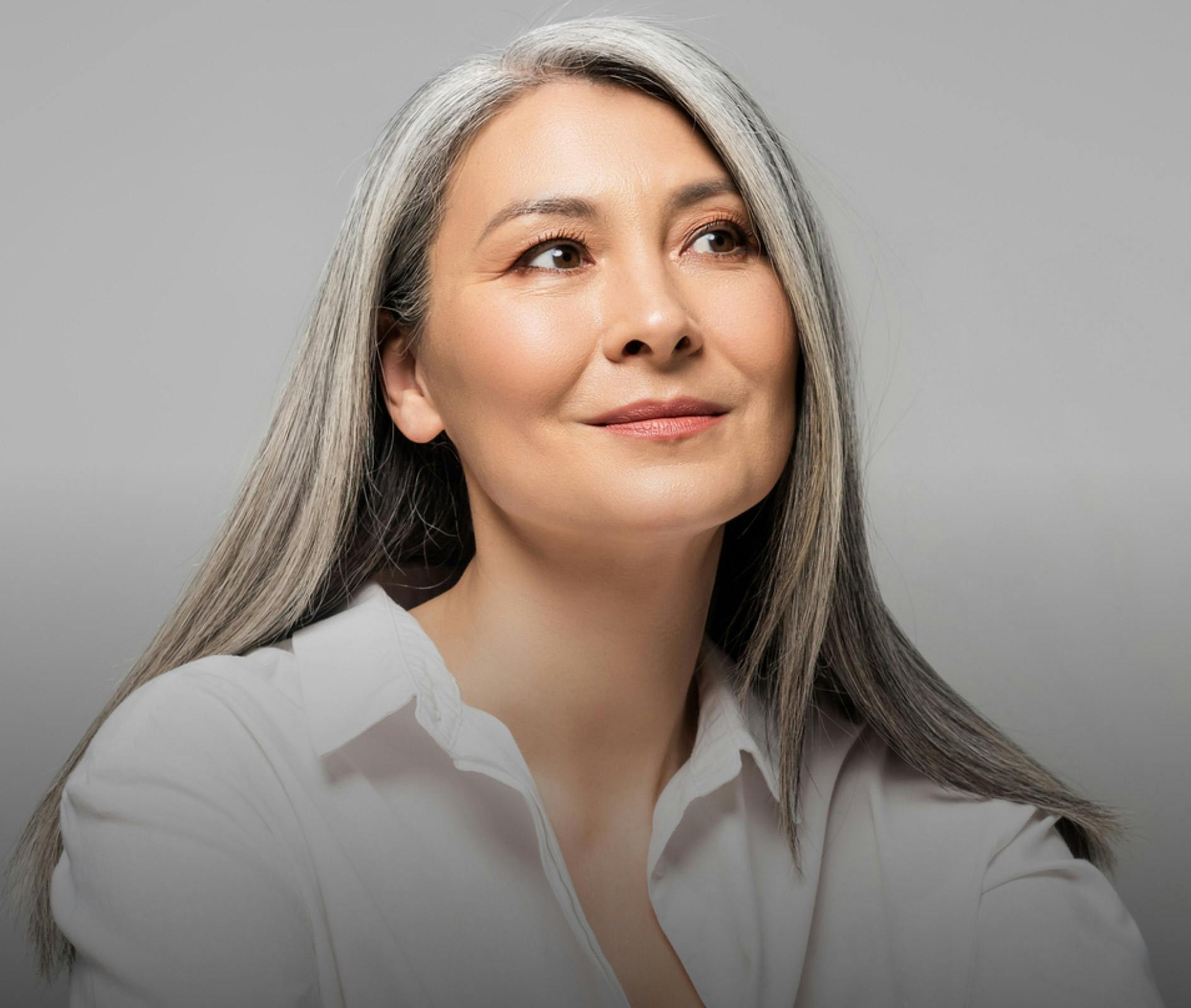 woman with long grey hair