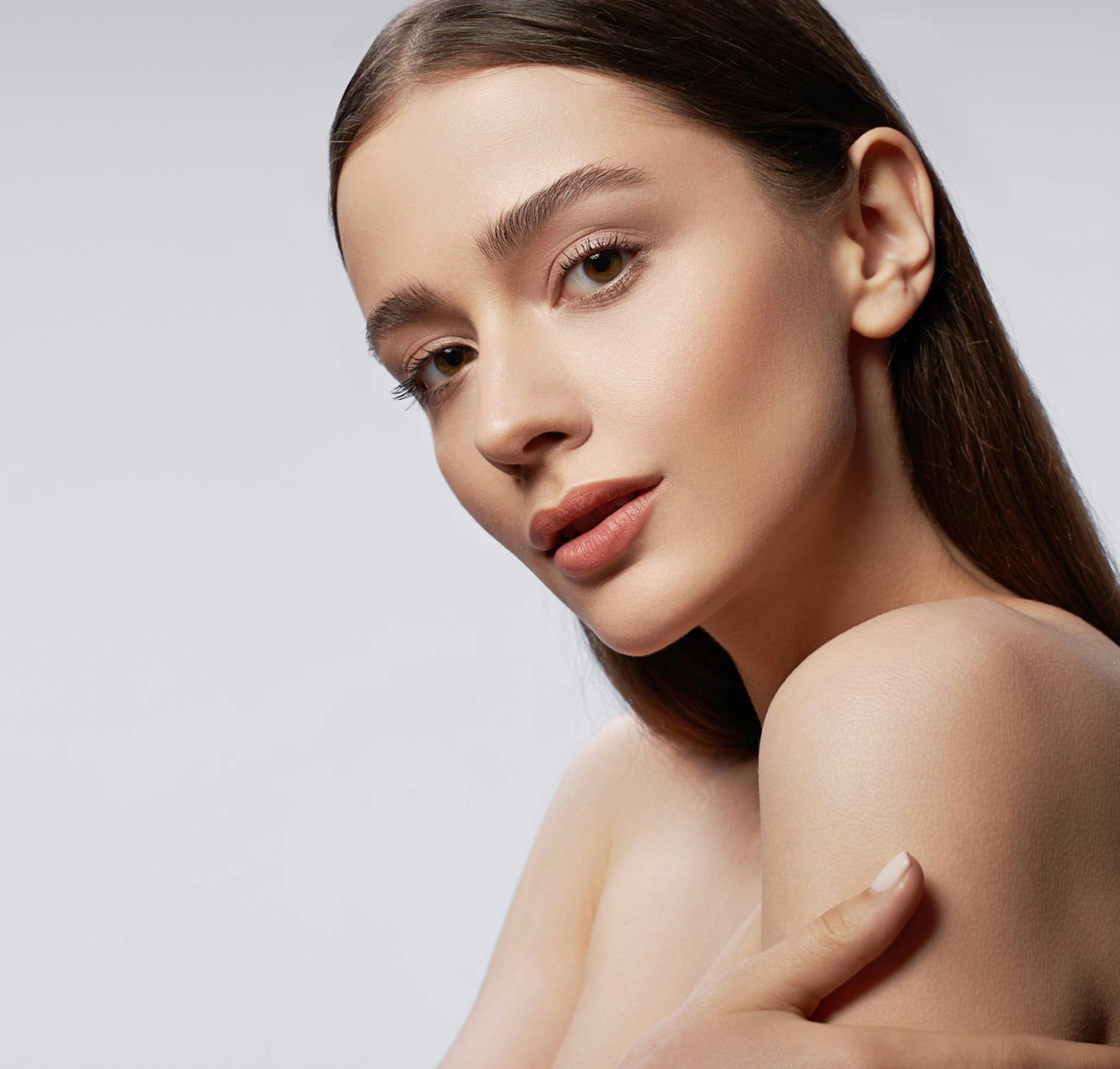 hugging arms turned head