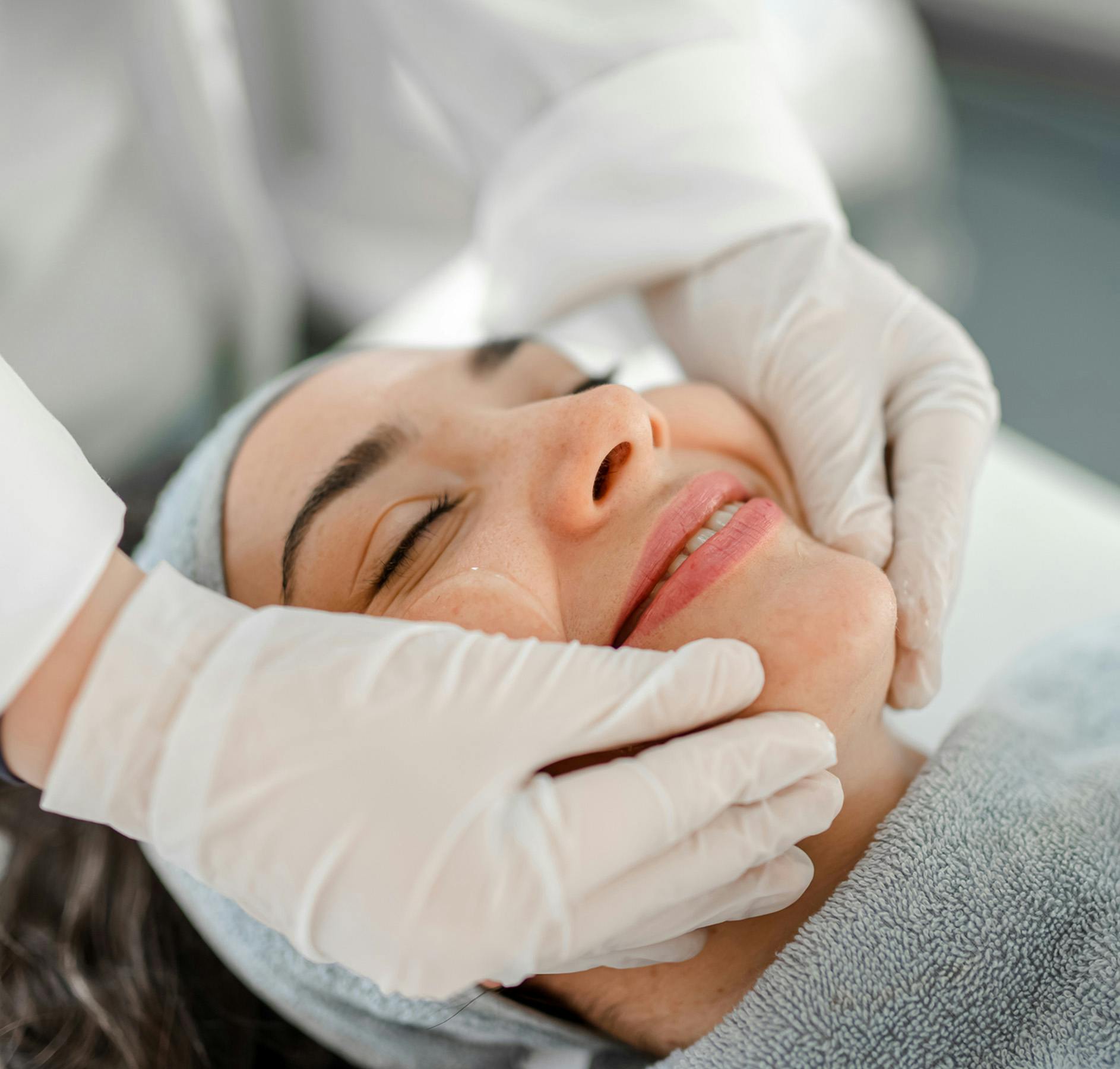 medical gloves facial massage