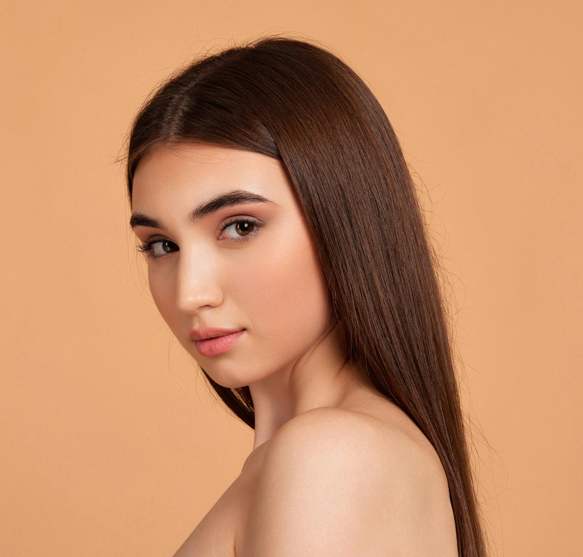 looking to side orange background