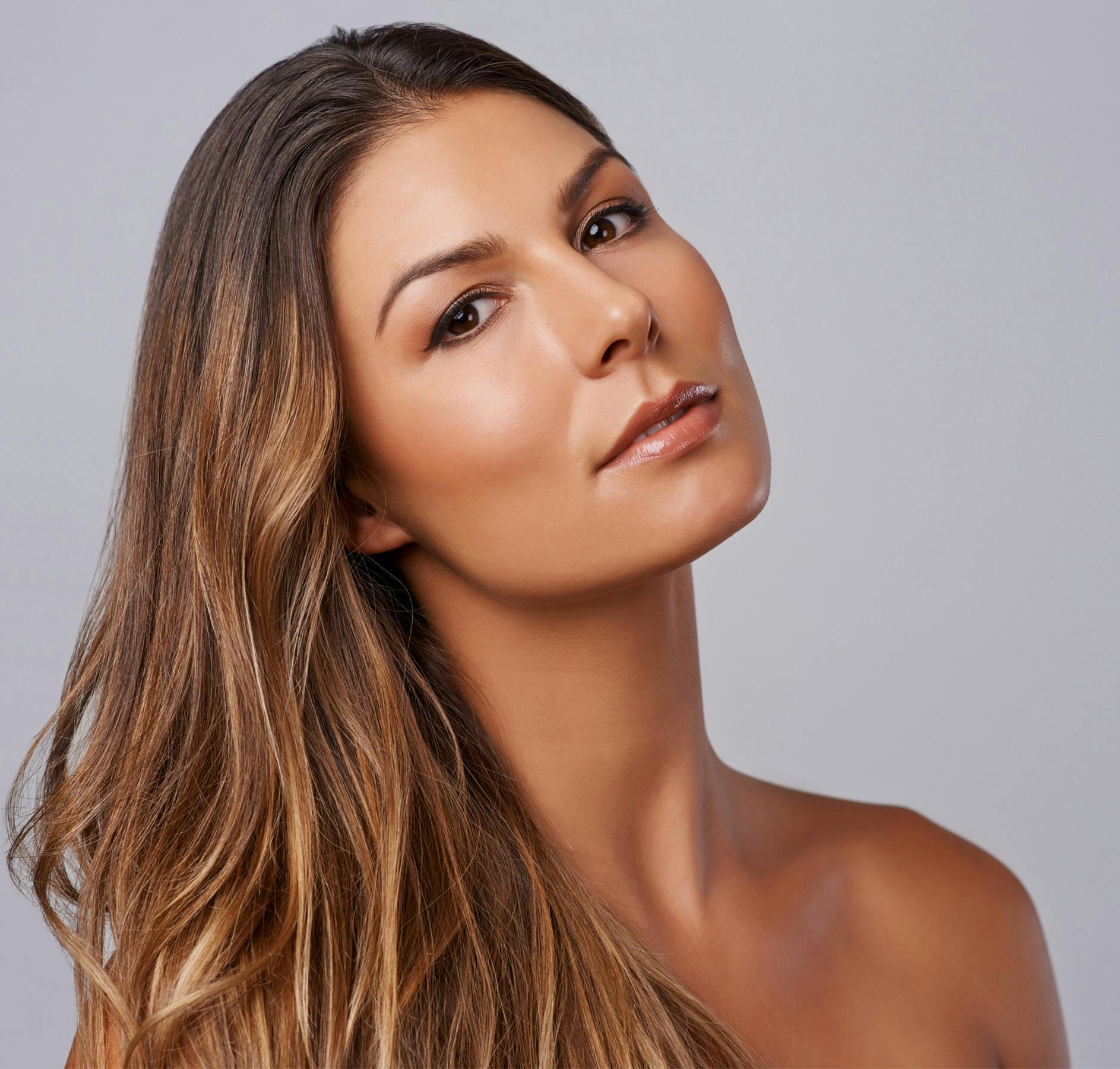 tilted head gray background