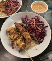 Chicken satay with coleslaw