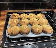 Freshly baked chocolate chip muffins