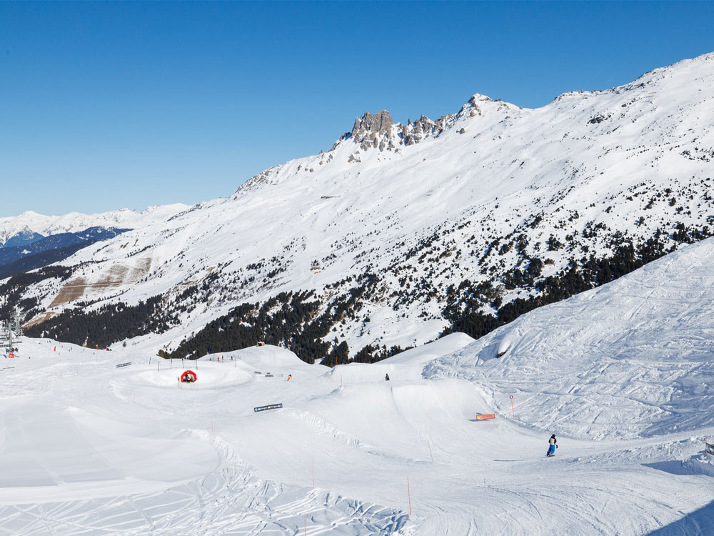 Vue sur le snowpark de Méribel Mottaret