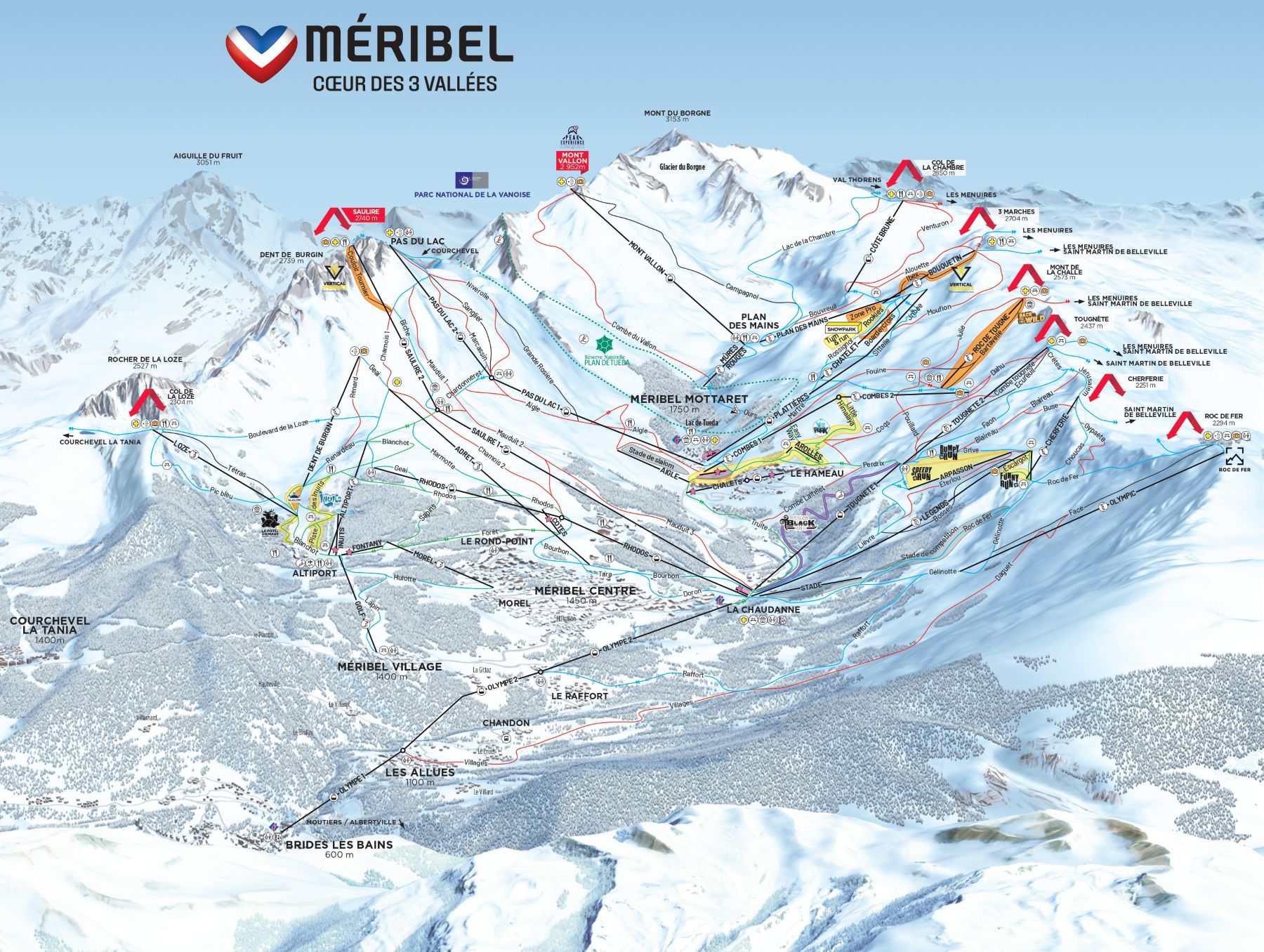 Plan des pistes Méribel - 3 Vallées