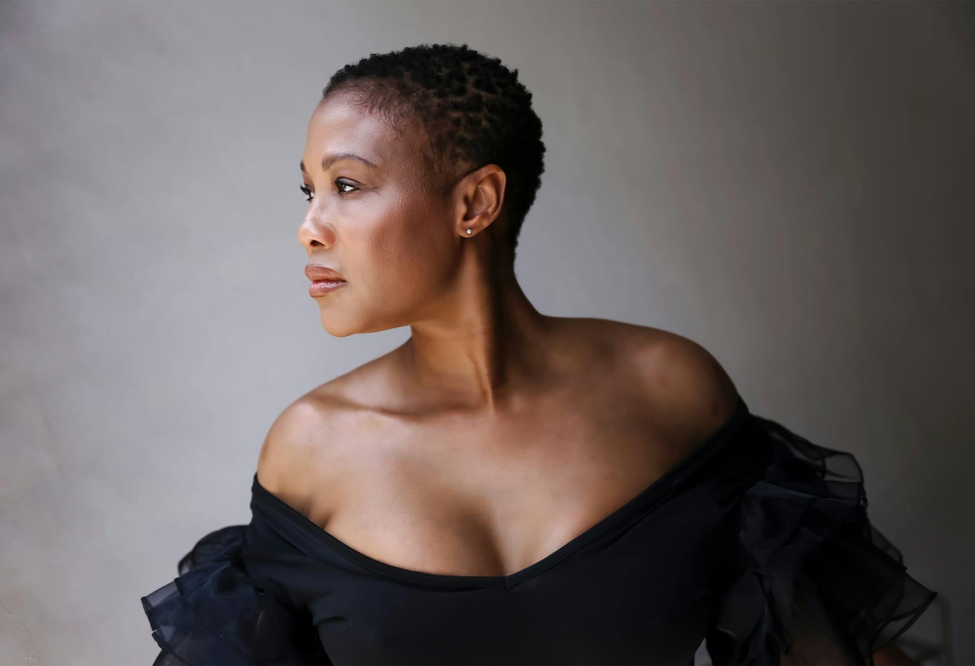 Woman in a black top