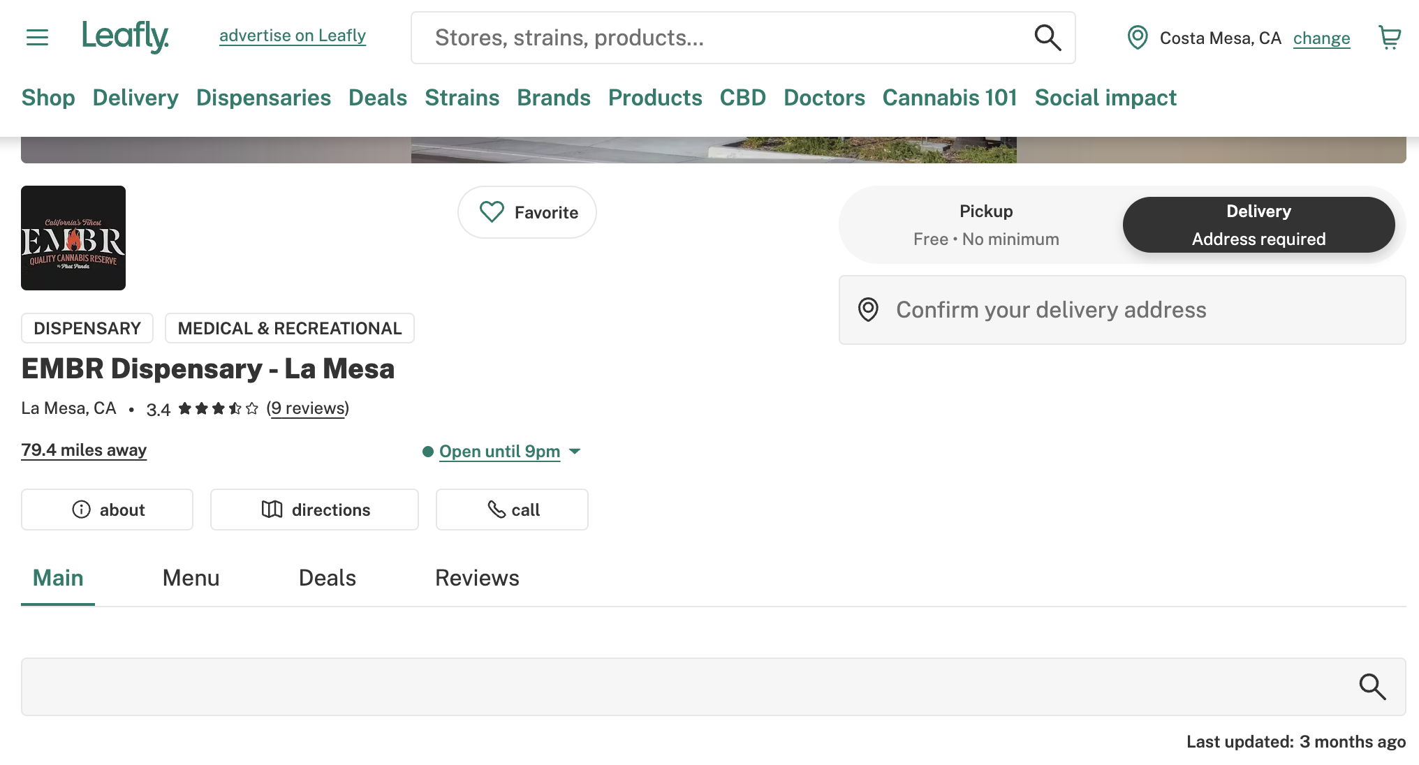 Example of EMBR Dispensary - La Mesa Leafly profile