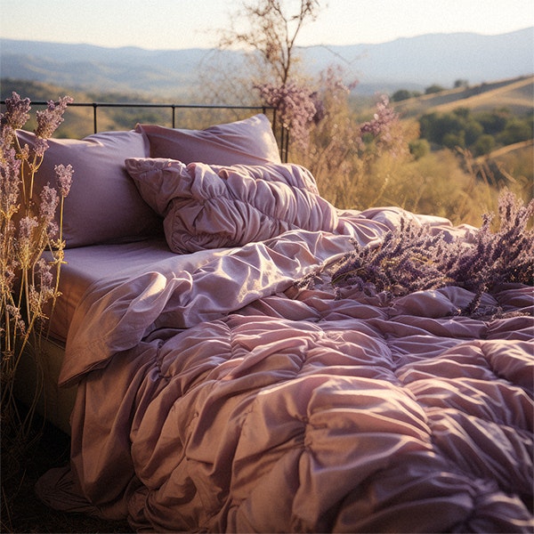 Paars bed in Toscaans landschap