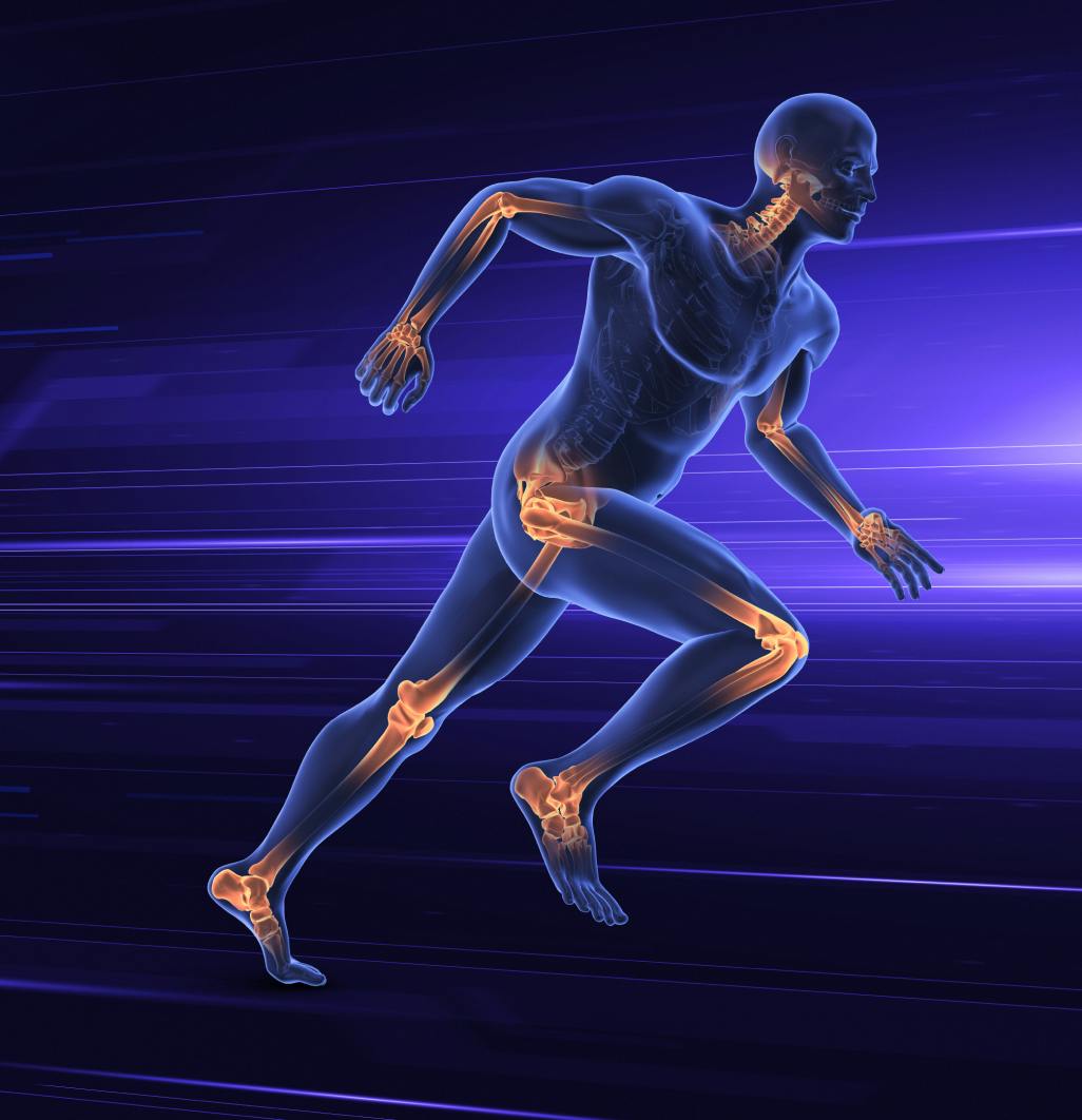 graphic of main joints highlighted on running man