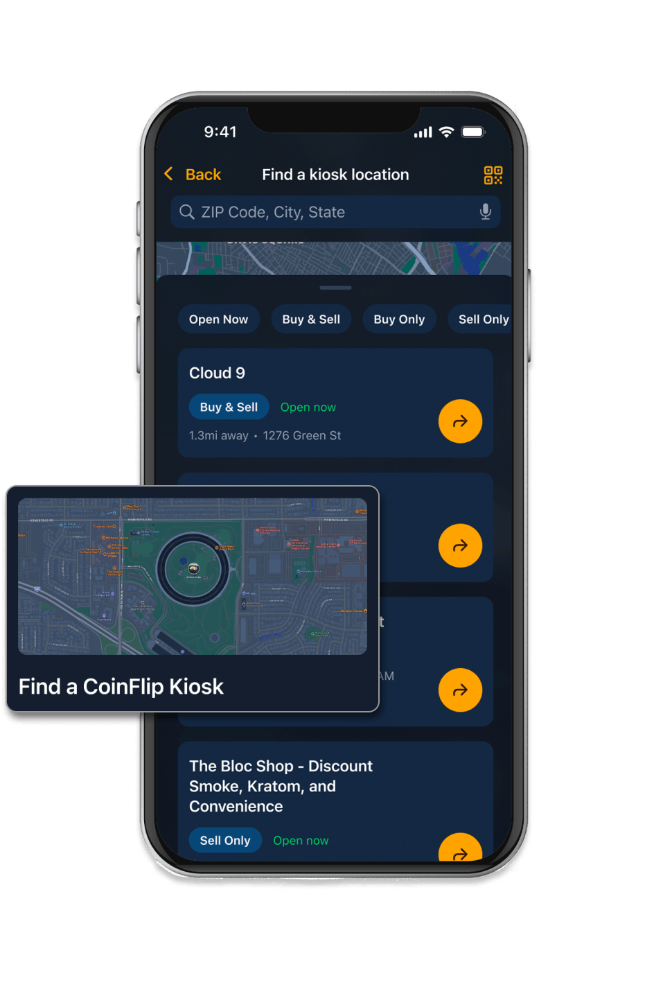 Find Kiosk screen