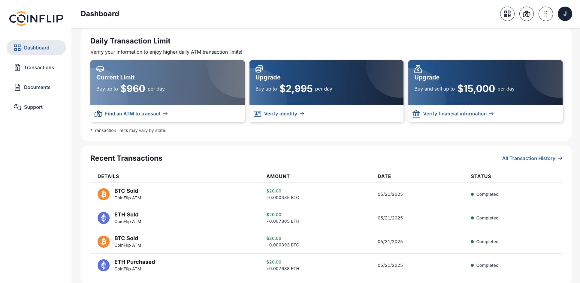 CoinFlip Account Dashboard
