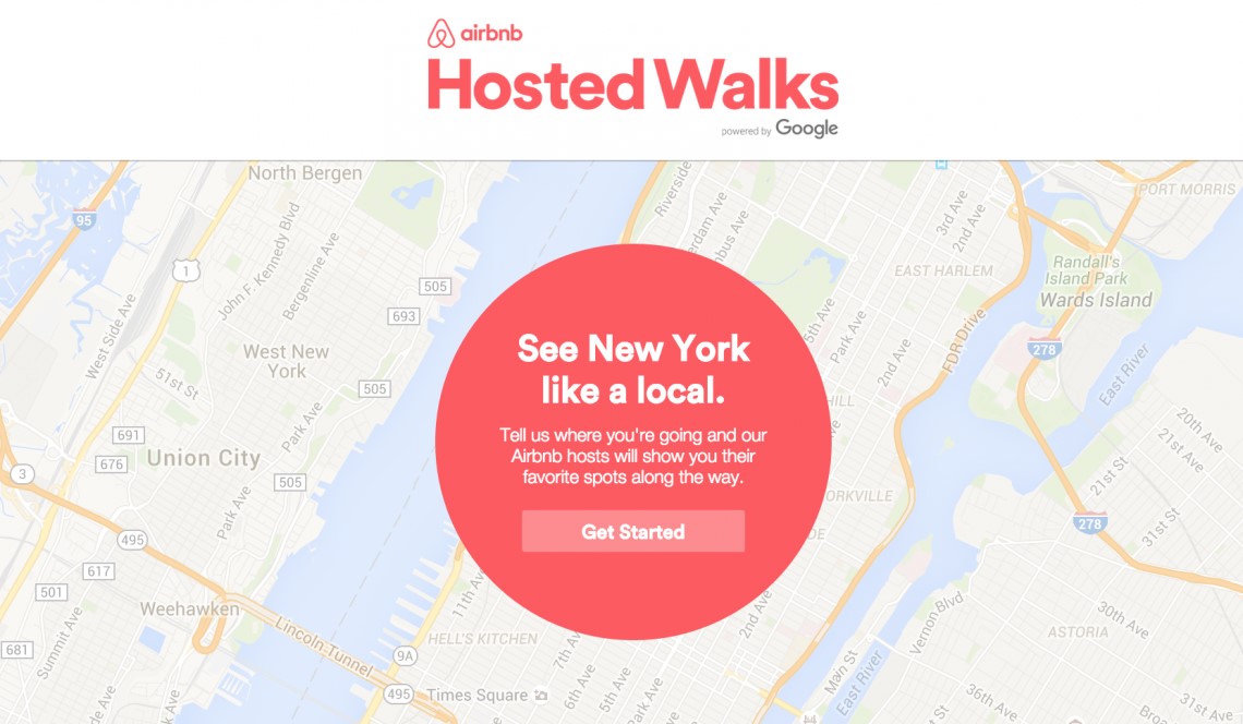 Screenshot of the Airbnb Hosted Walks homescreen on a desktop device