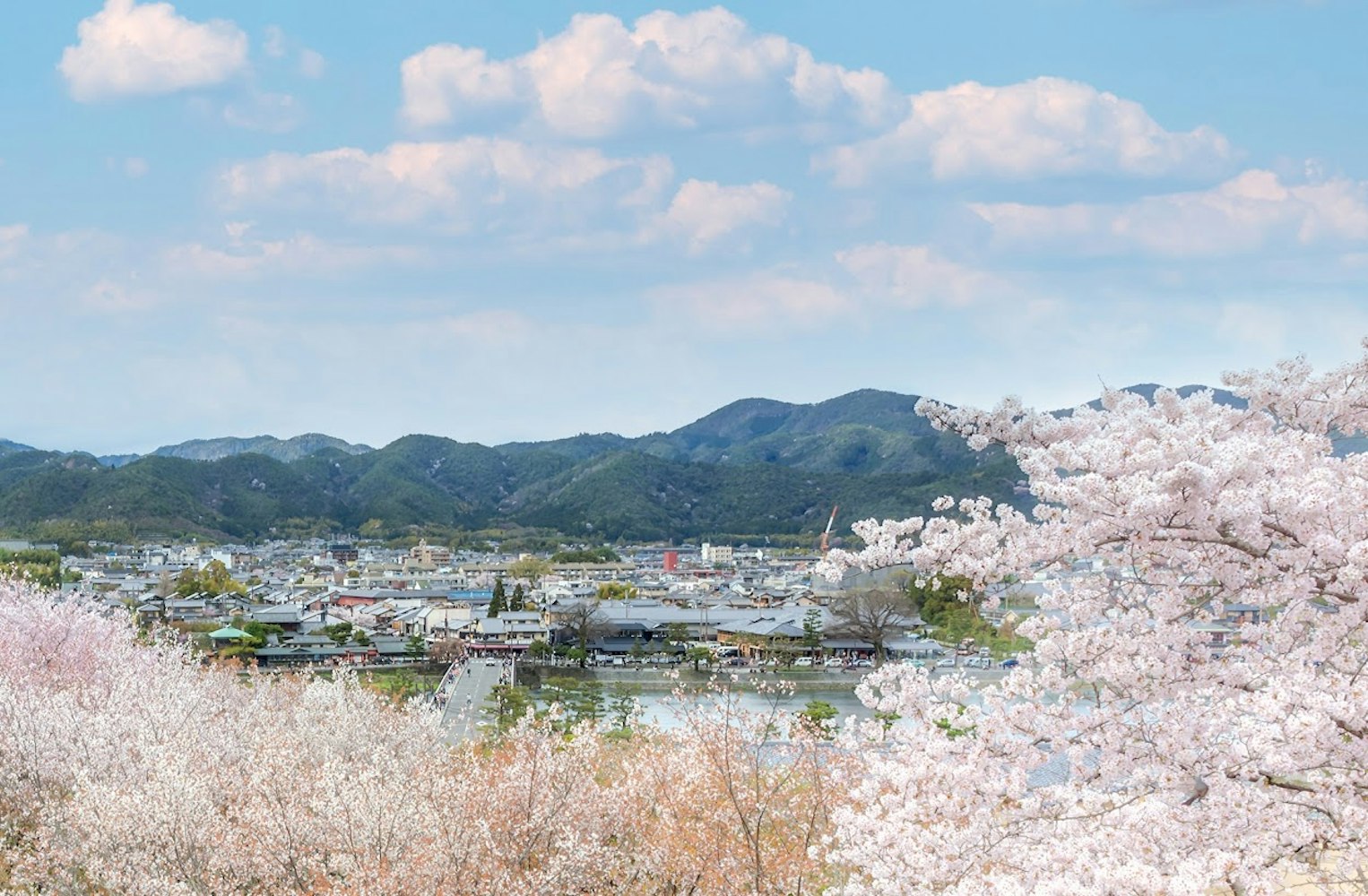 嵐山の渡月橋と嵯峨野の風景