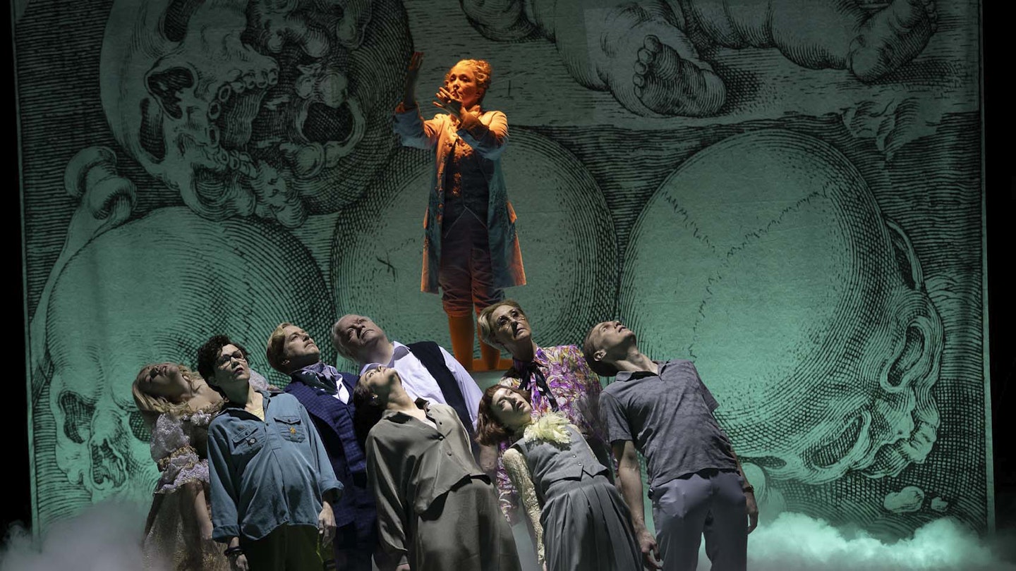 Elsa Kihlberg, Sanna Hultman, Jonas Sjöqvist, Kjell Wilhelmsen, Nina Haber, Andrea Edwards, Anna Lundström, Lena B Nilsson och Ludvig Stynsberg. Föreställningsfoto från "Bröderna Mozart". Foto: Mats Bäcker