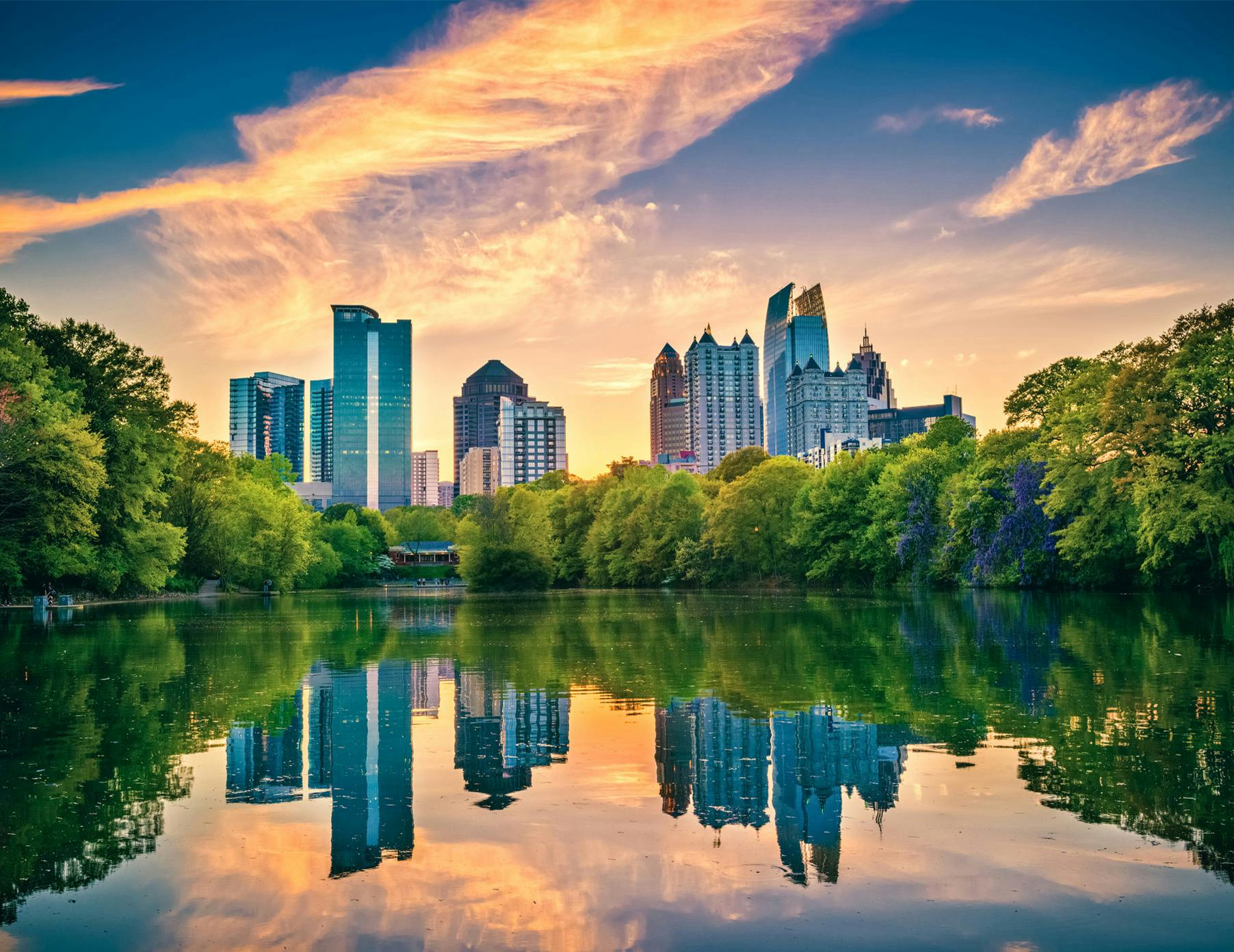 city by pond