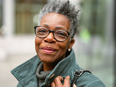 Woman with glasses at a library
