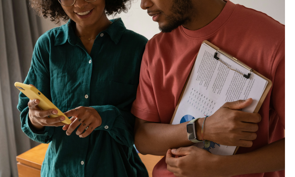 Young couple working on household budget