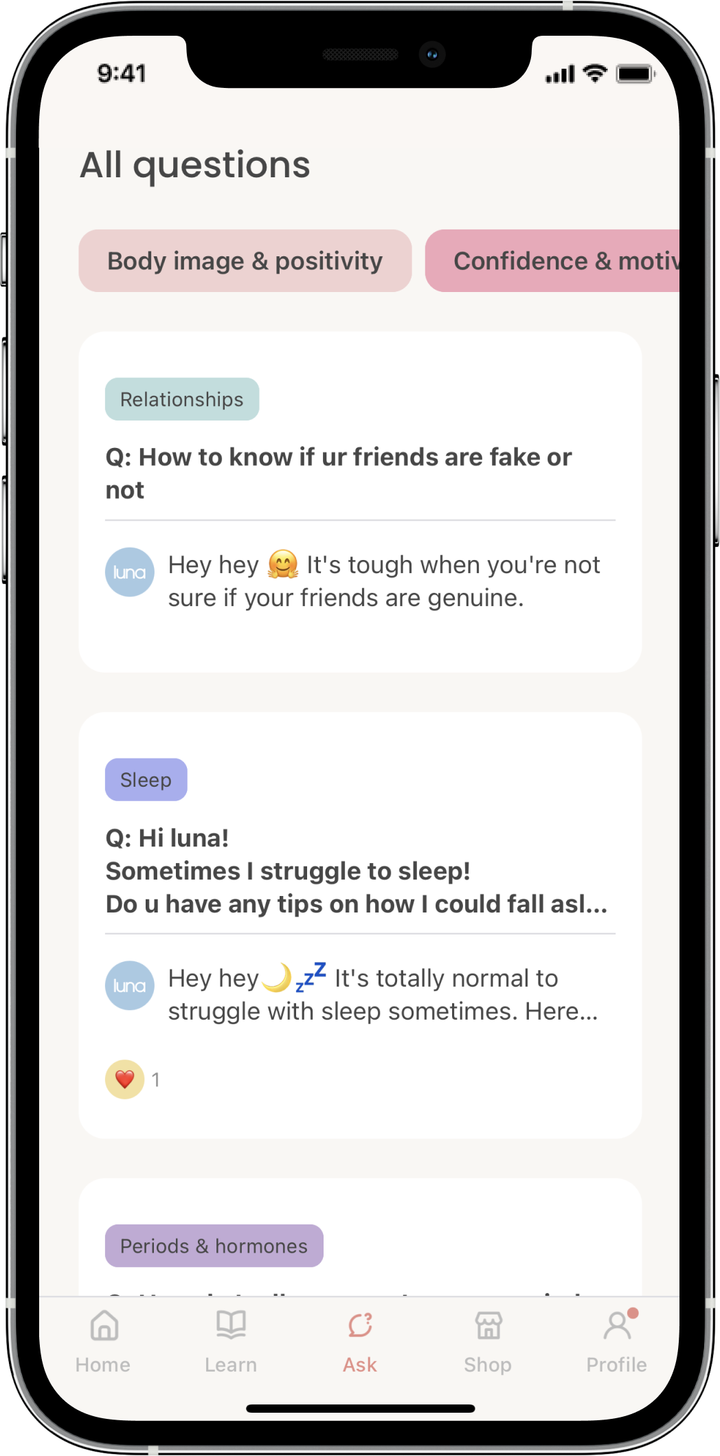 Ask anonymous questions on luna app