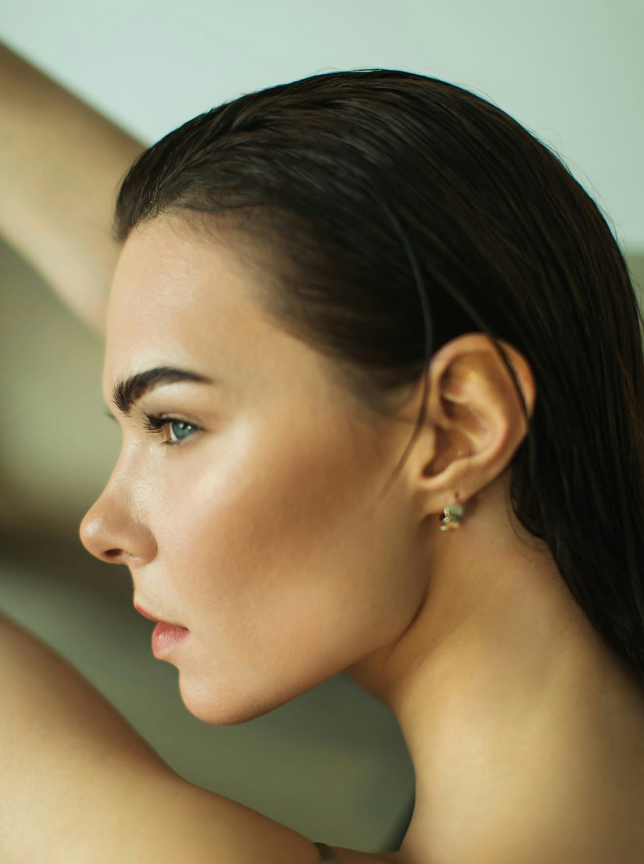 Close up of woman's left side of face