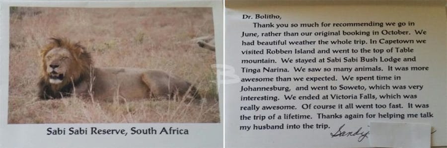 Thank you letter to Dr. Bolitho