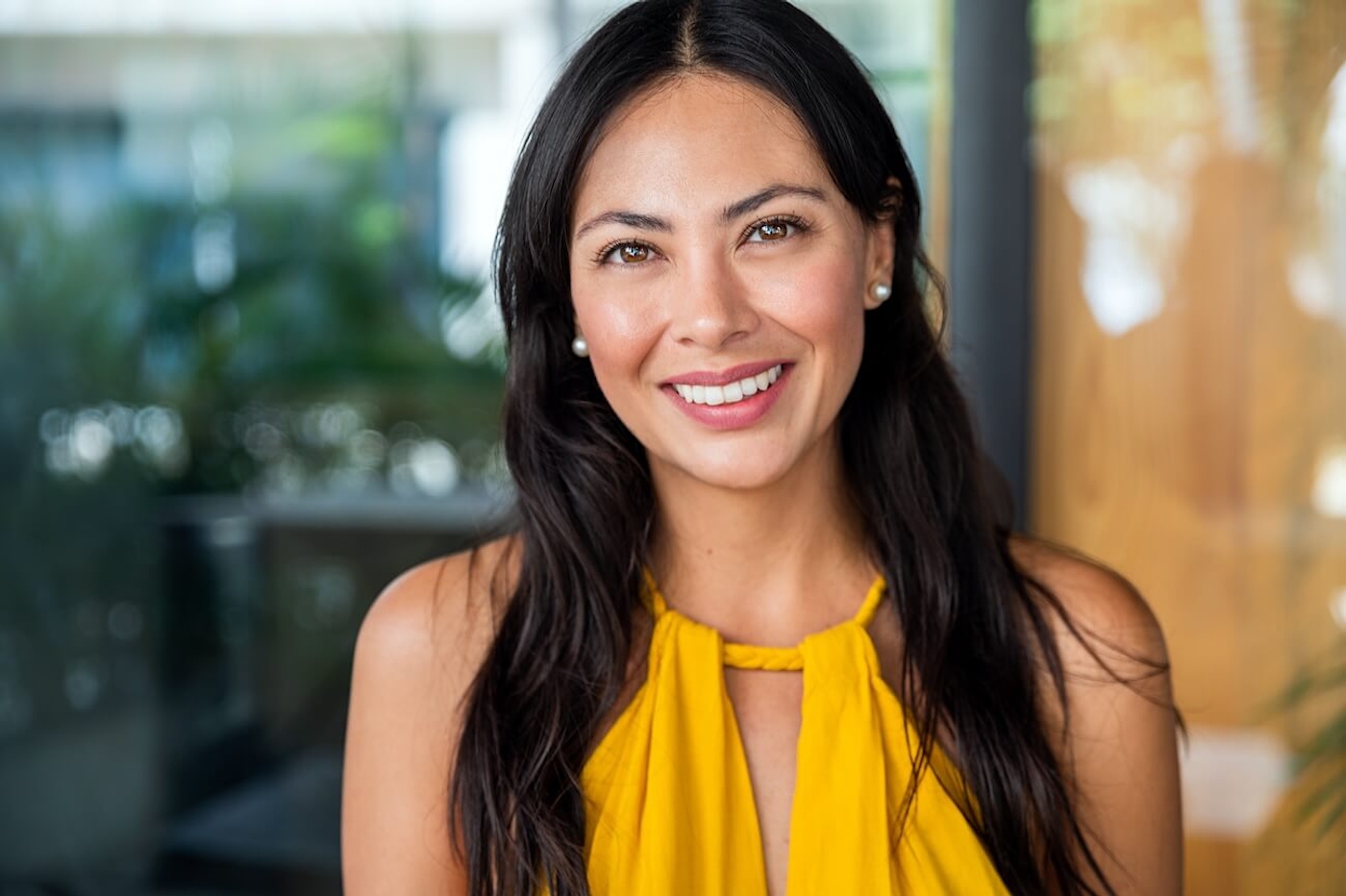 Woman Smiling in yellow dress