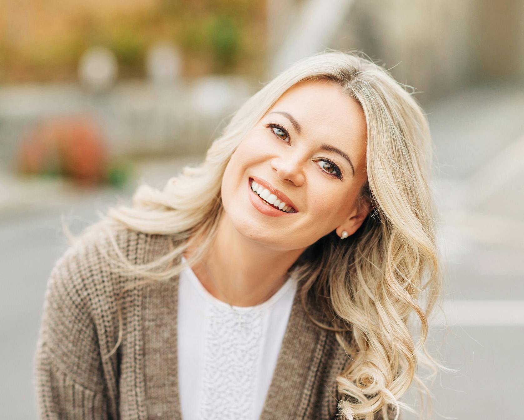 Blonde woman smiling