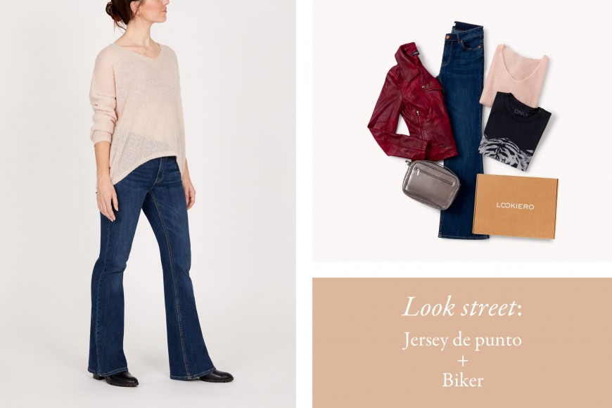 jeans flare con biker granate