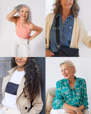 Donne con capelli grigi che indossano look nei colori ideali per valorizzare la loro bellezza naturale