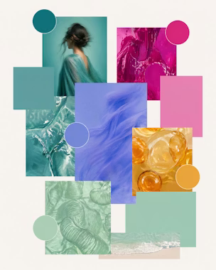 La palette de couleurs tendance Pantone 2026 est complétée par des tons énergiques et naturels : Transformative Teal, Electric Fuchsia, Burnished Lilac, Amber Haze et le frais et rafraîchissant Aquamarine.