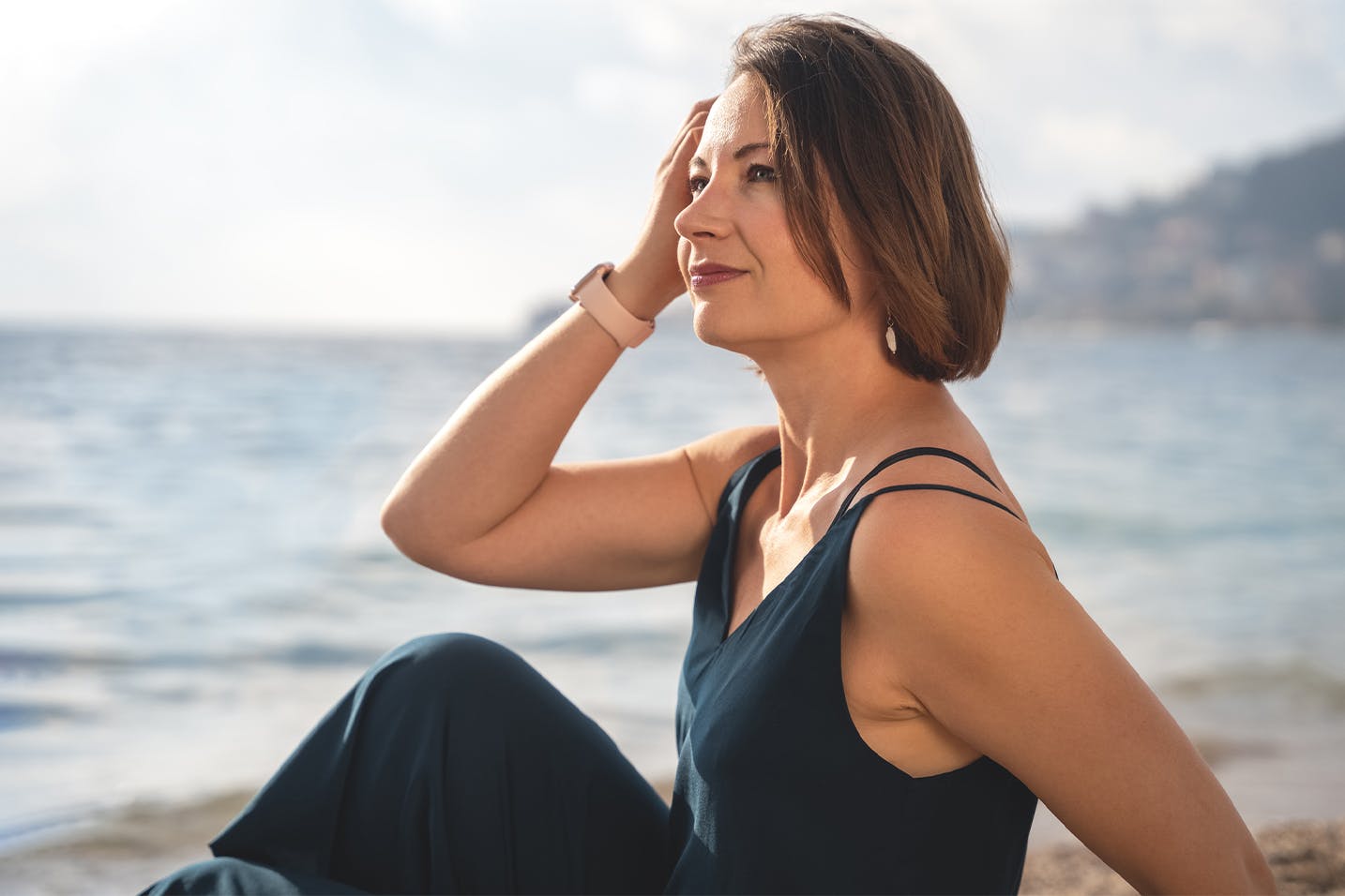 sitting at beach