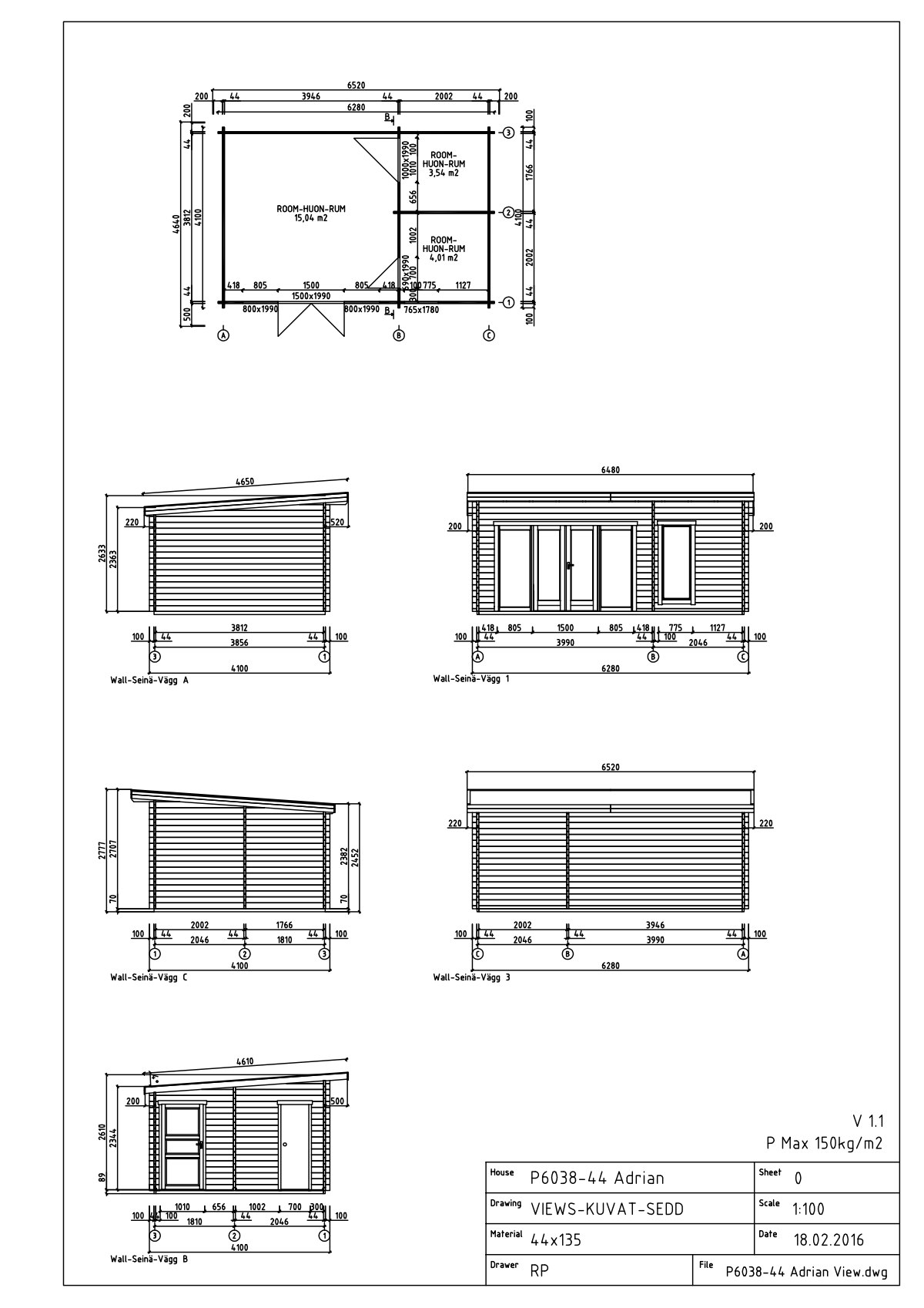 Chalet en bois Adrian 44 mm