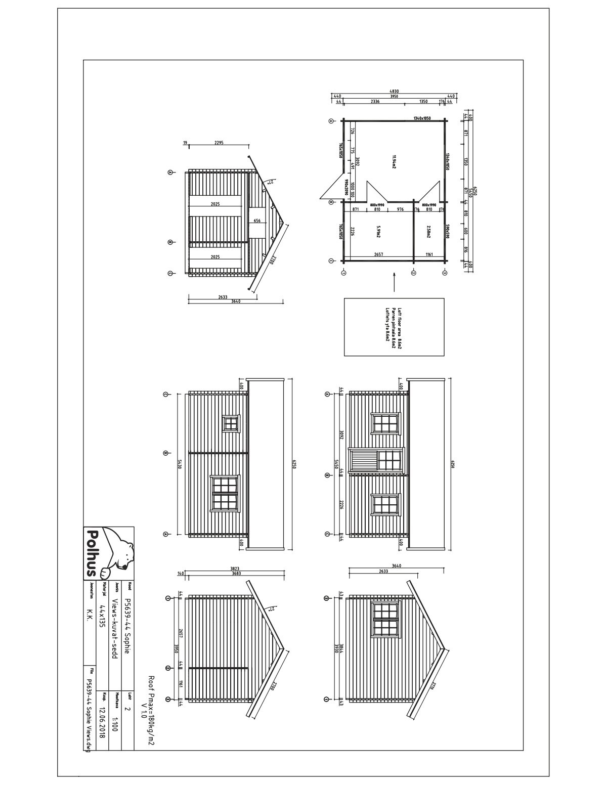 Chalet en bois 25 m² Sophie 44 mm