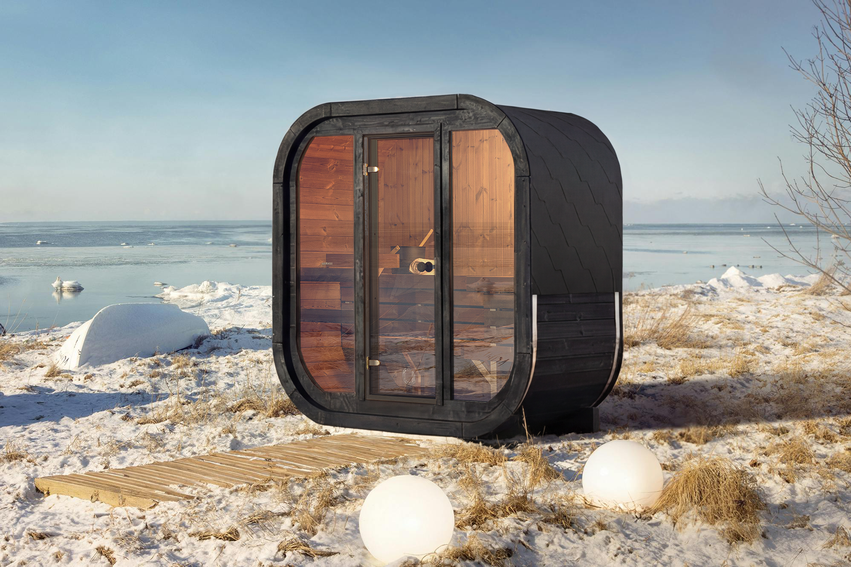 Polhus | Sauna Narvik Schwarz | Fasssauna