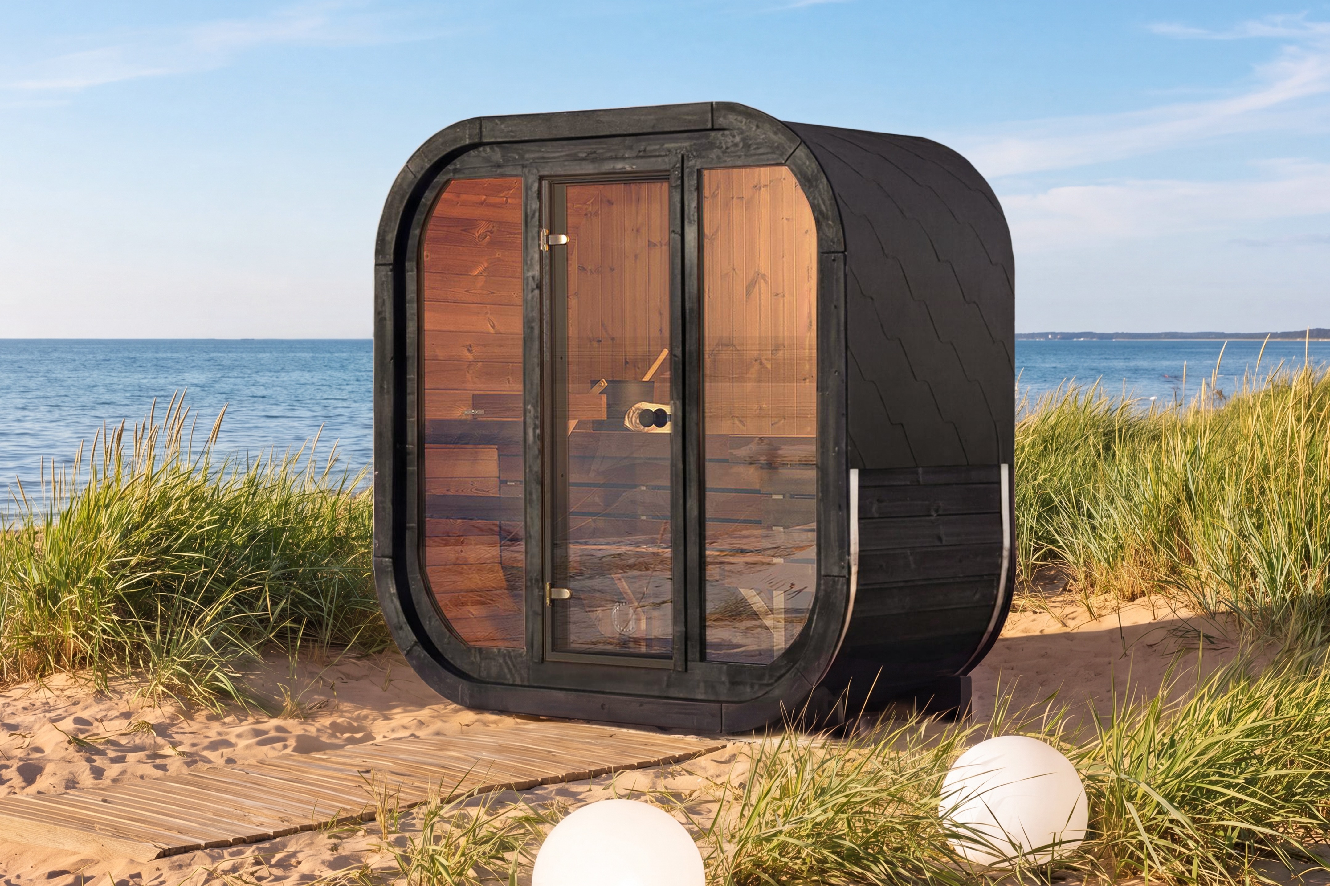Polhus | Sauna Narvik Schwarz | Fasssauna