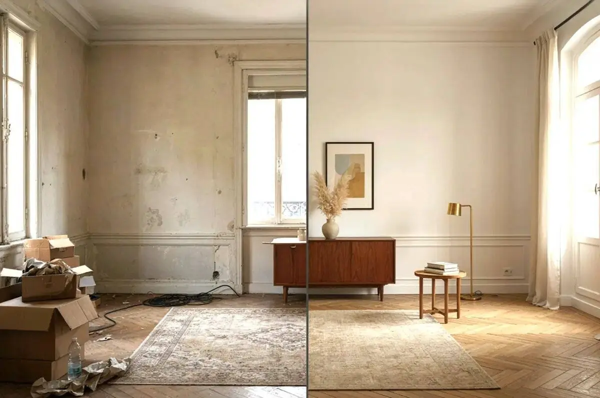 Comparatif avant après de la rénovation d'un appartement ancien pour optimiser son investissement en déficit foncier