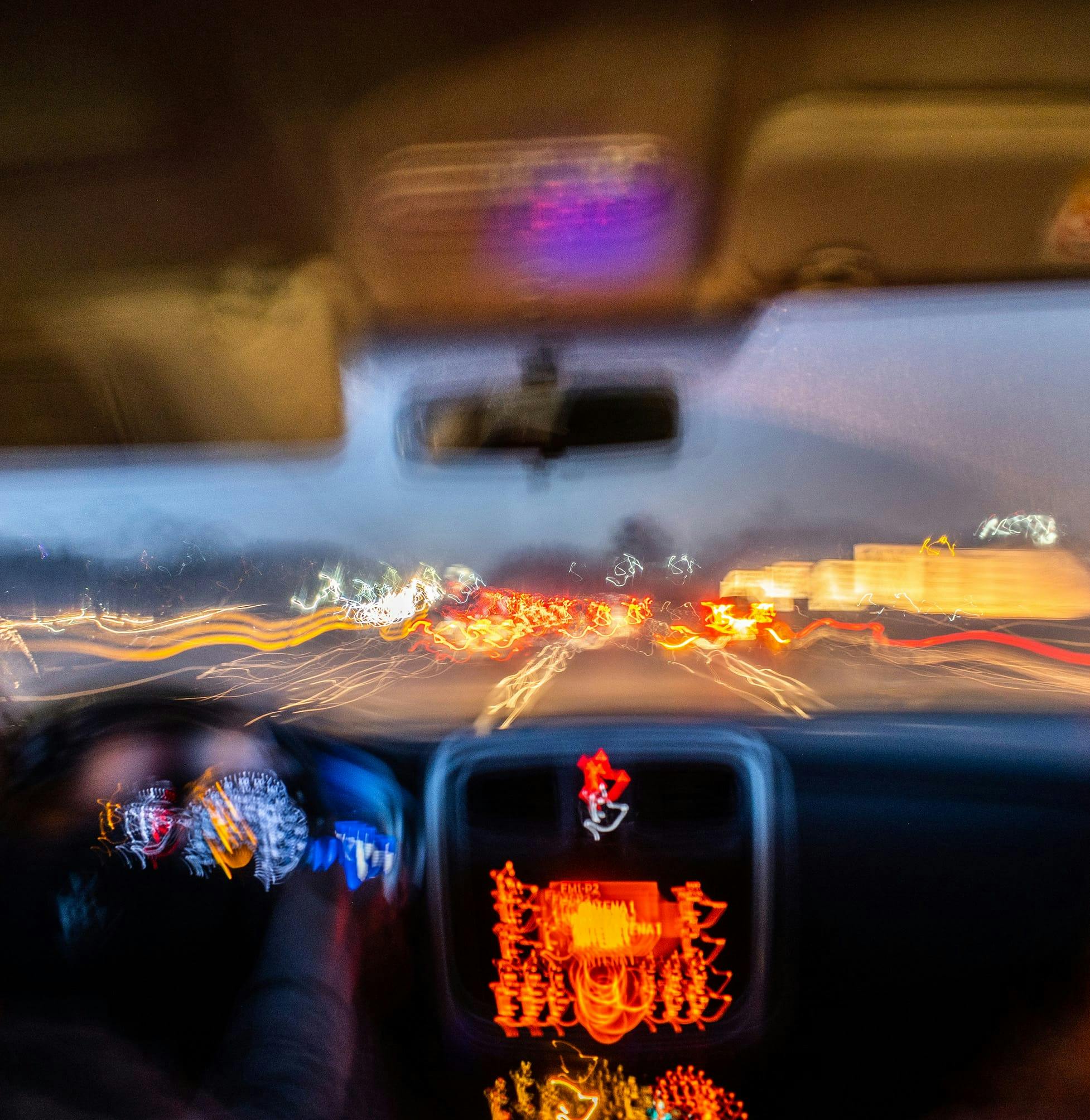 Blurry view from inside a vehicle