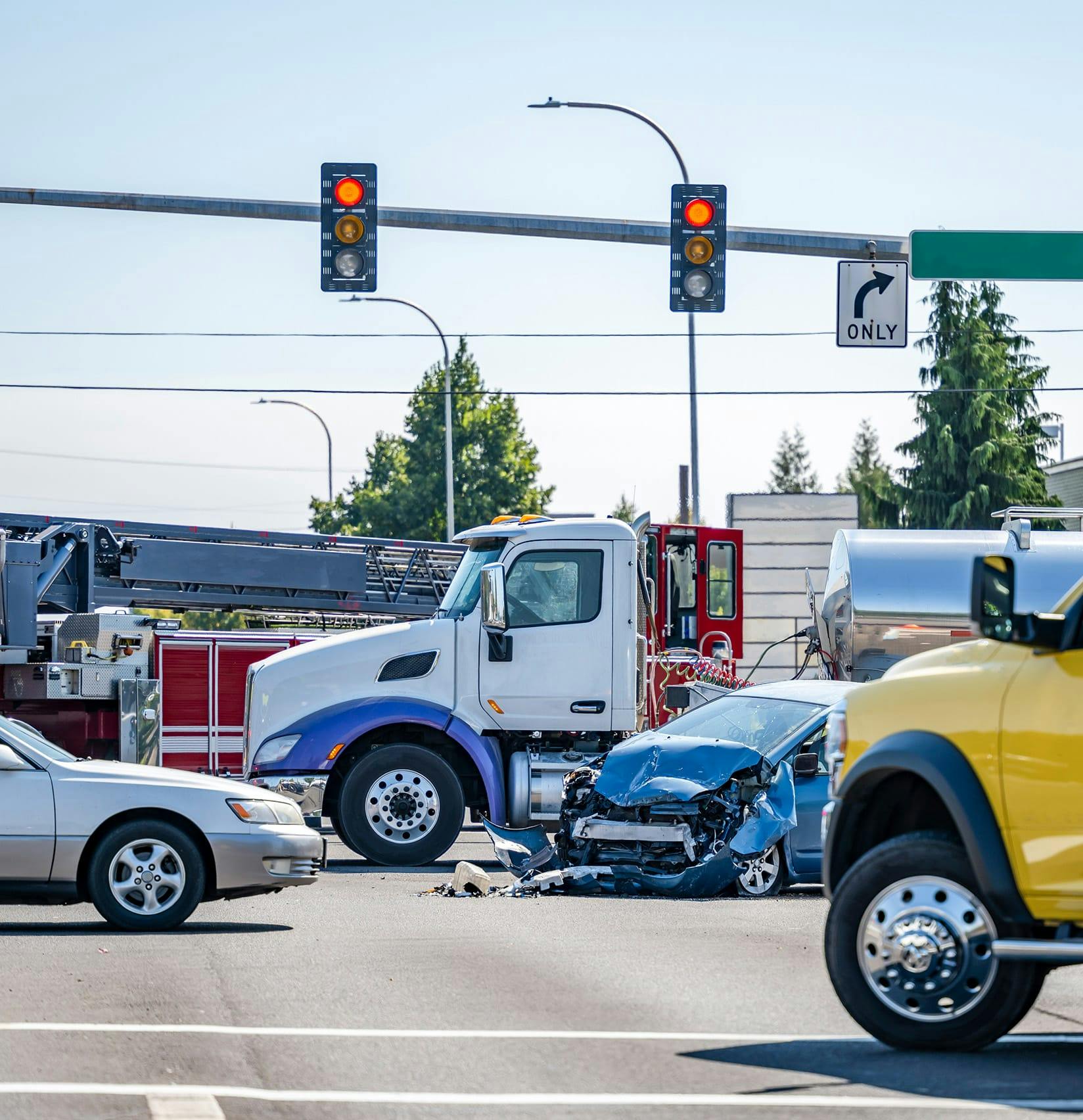 Crash in an intersection involving a commercial truck